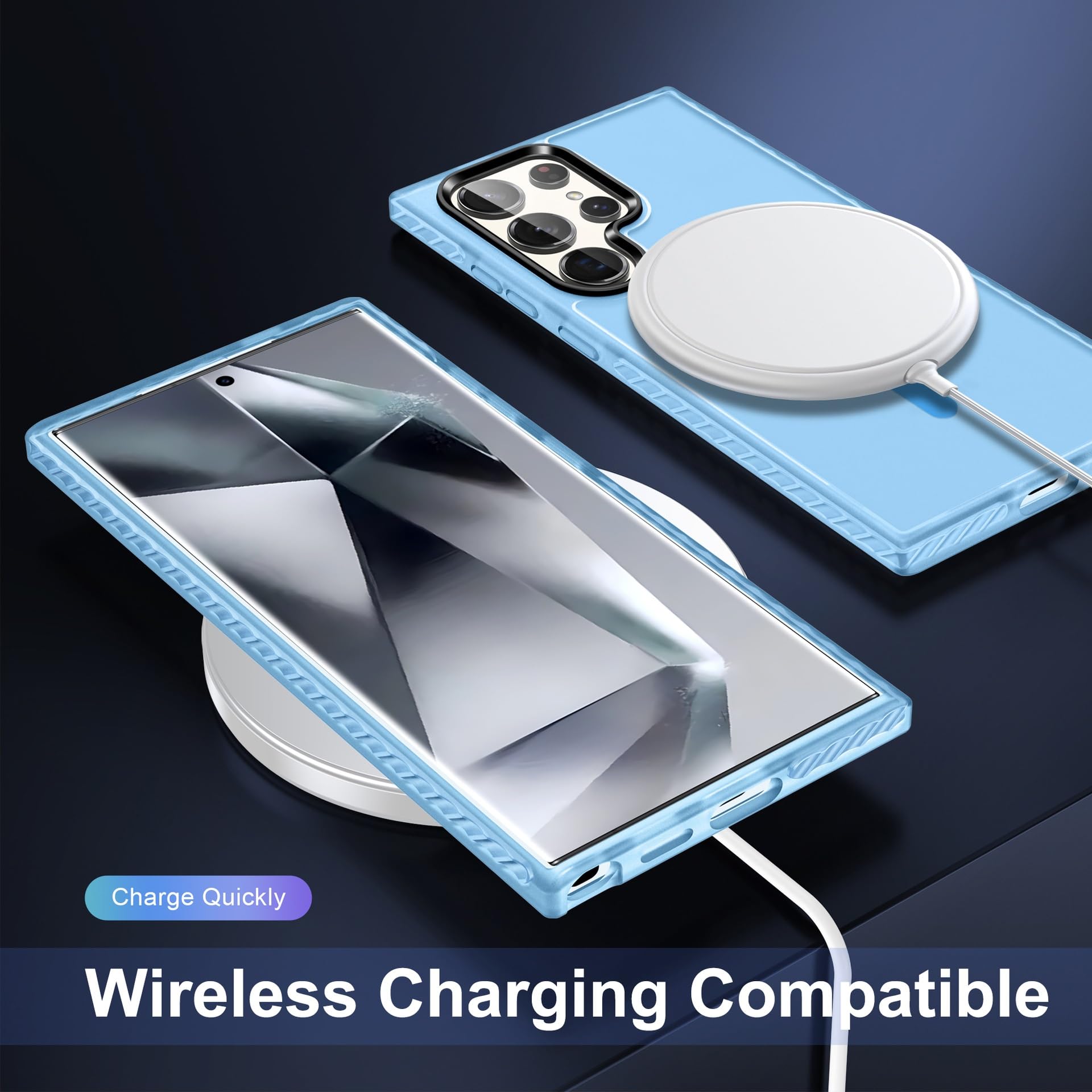 Magnetyczne etui do Samsung Galaxy S25 Ultra/S25 Plus/S25, zderzak półprzezroczysty matowy tył cienka obudowa (ciemny niebieski, S25 Ultra)