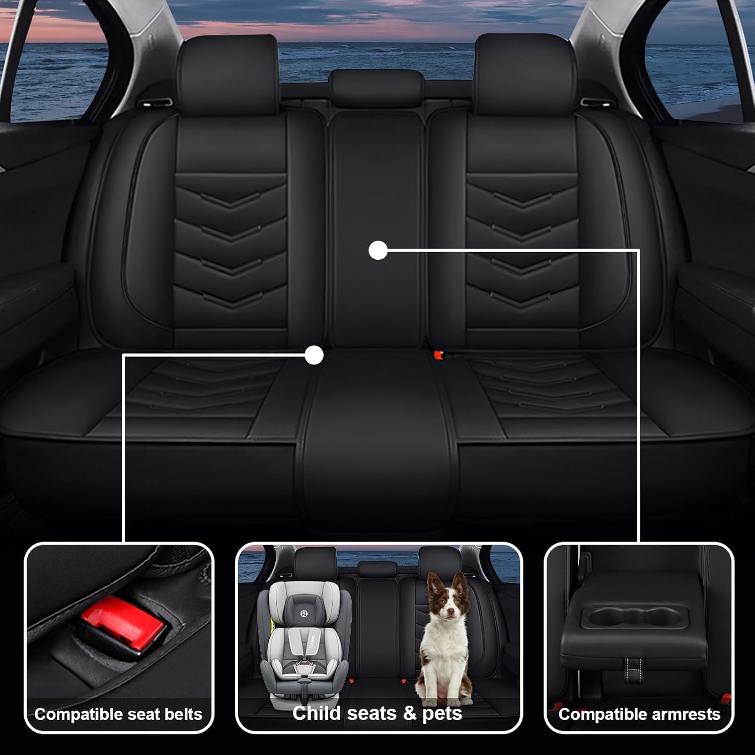 Car Seat Covers 7 Seats for Chevy Traverse 2009-2026,Premium Nappa Leather Waterproof Durable Seat Covers,Compatible Airbag Easy Install Clean Full Sets(Deluxe,Black)