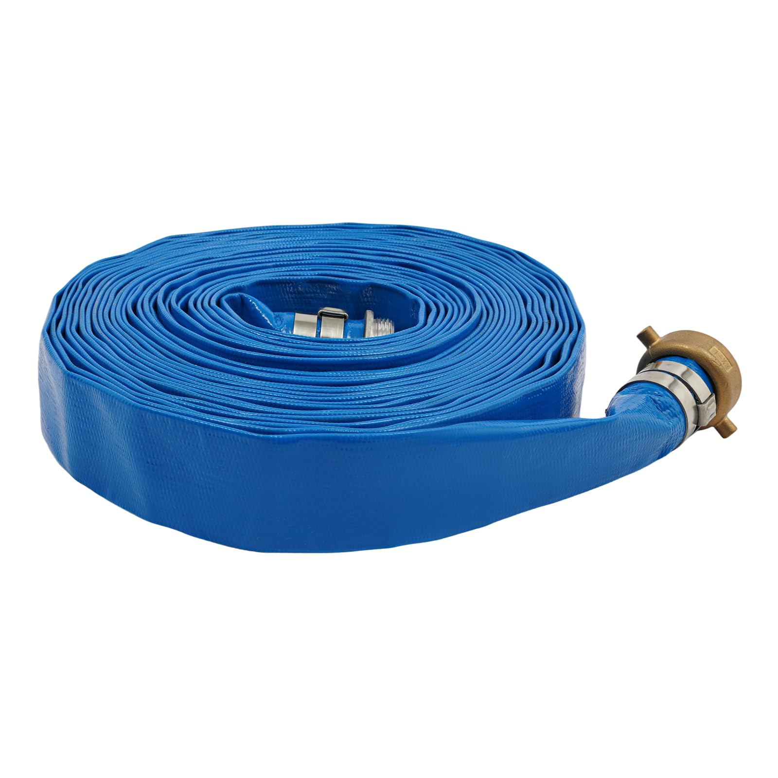 Wmakx Blue 1.5" X 50 Ft Lay Flat Water Discharge Hose, Backwash Hose For Swimming Pools, Industrial Agricultural Water Pump Drain Hose With Aluminum Camlock Fittings, Heavy Duty Pvc Construction