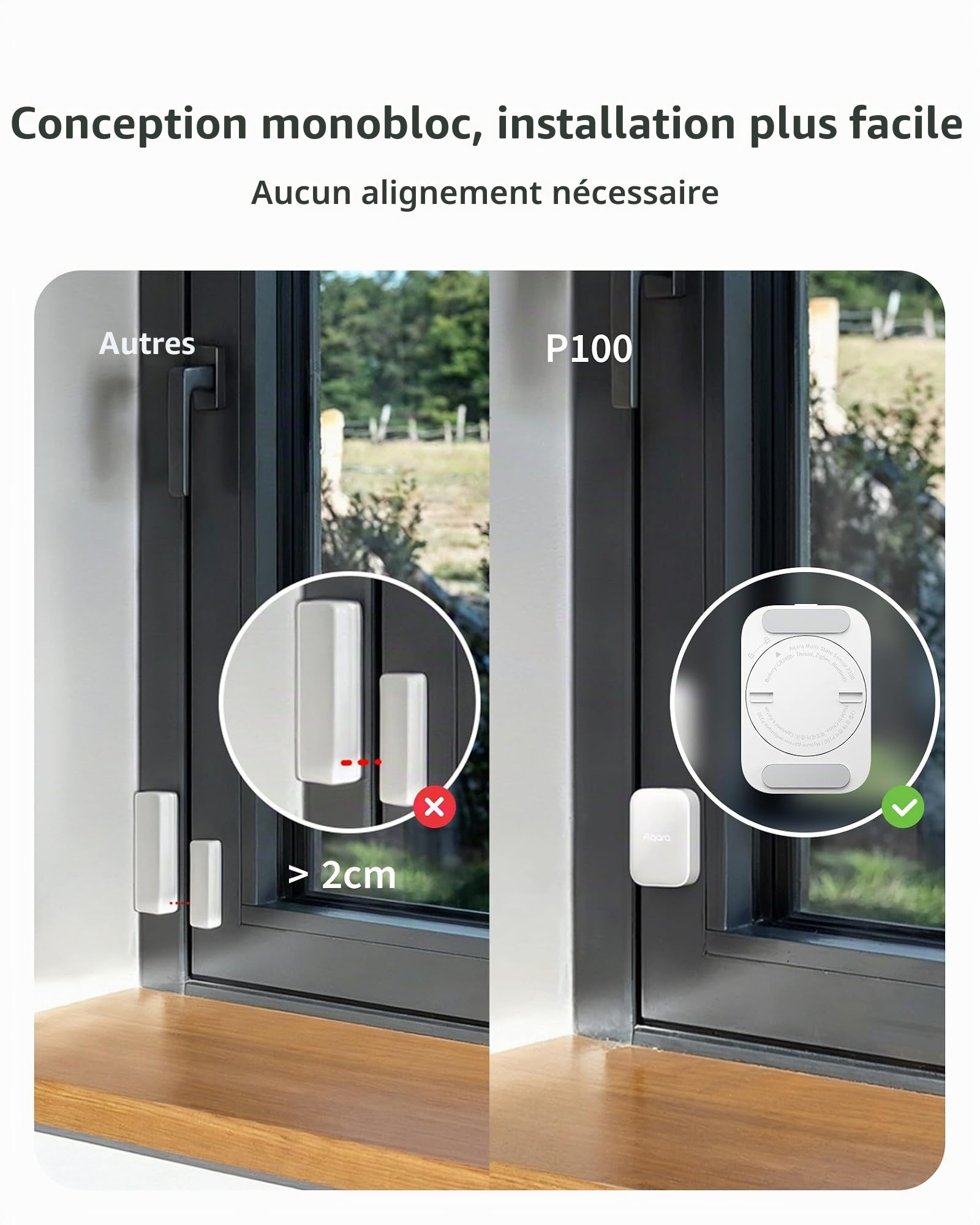 Aqara Capteur Multi-État P100, Thread/Zigbee, Capteur de Porte/Fenêtre ou de Vibration, Surveillance Ouverture/Fermeture ou d'objet, Compatible Apple Home,Home Assistant,Alexa,Google Home,Blanc