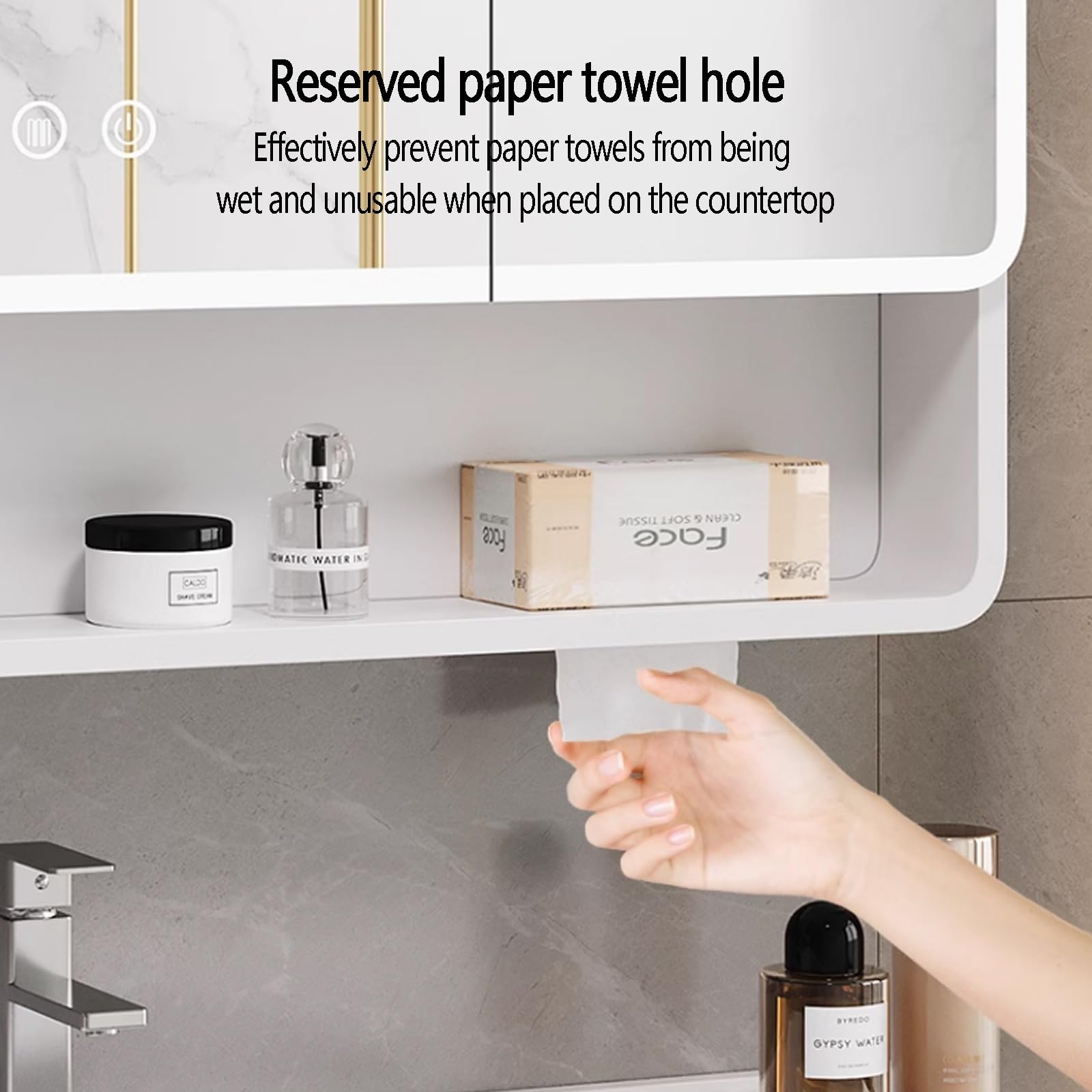 Aluminiowa inteligentna szafka medyczna z lustrem i przeciwmgielnym lustrem łazienkowym LED, szafka ścienna z otworem na papier, otwartą półką i kontrolą dotykową, bian