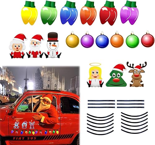 Miniatura 1 de gunhunt 42 calcomanías reflectantes para automóvil de Navidad, calcomanías de bombillas coloridas impermeables, juego de calcomanías de línea de