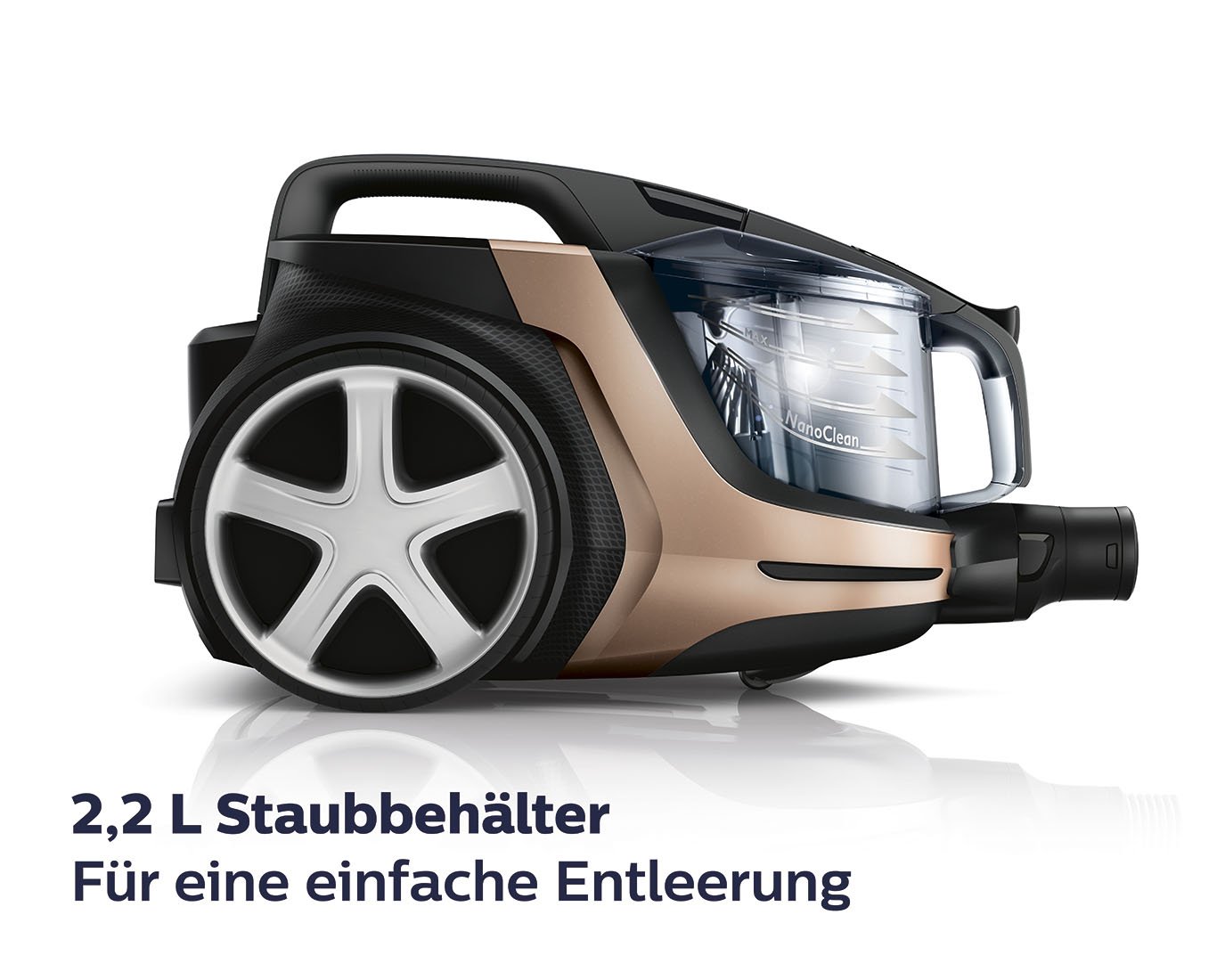 Philips beutteloser Staubsauger PowerPro Ultimate (AAA-Energie-Label, 650 W, 2,2 L Staubvolumen, Turbodüse für Tierhaare, kupfer) FC9922/09