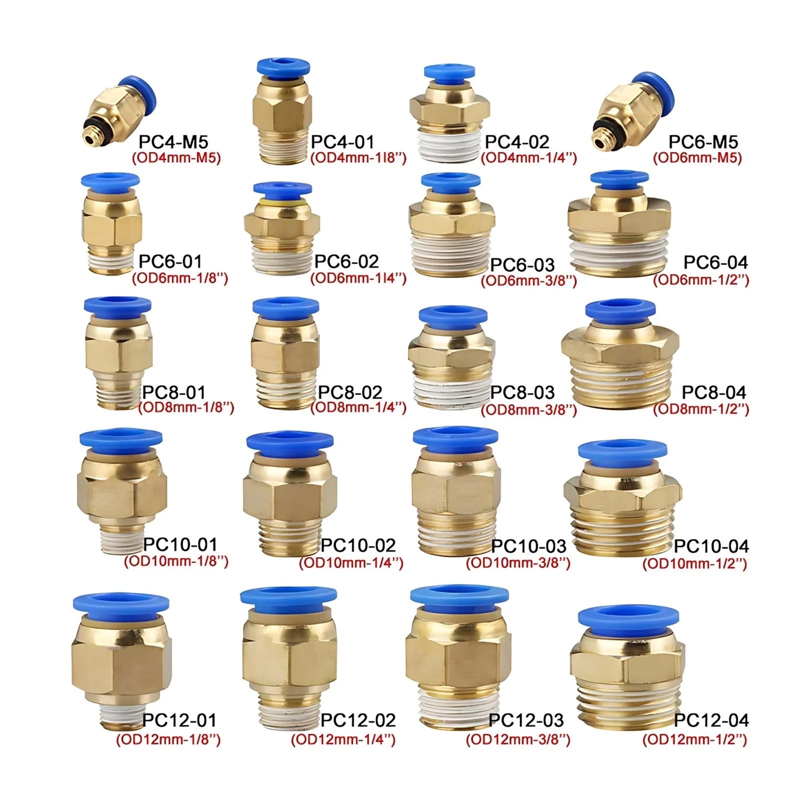 Conector neumático de aire 50/200 Uds conector de aire neumático PC 4mm 6mm 8mm 10mm 12 hilos 1/8 "1/4" 3/8 "1/2" accesorios for mangueras conectores rápidos de tubería(PC6-02,200Pcs)