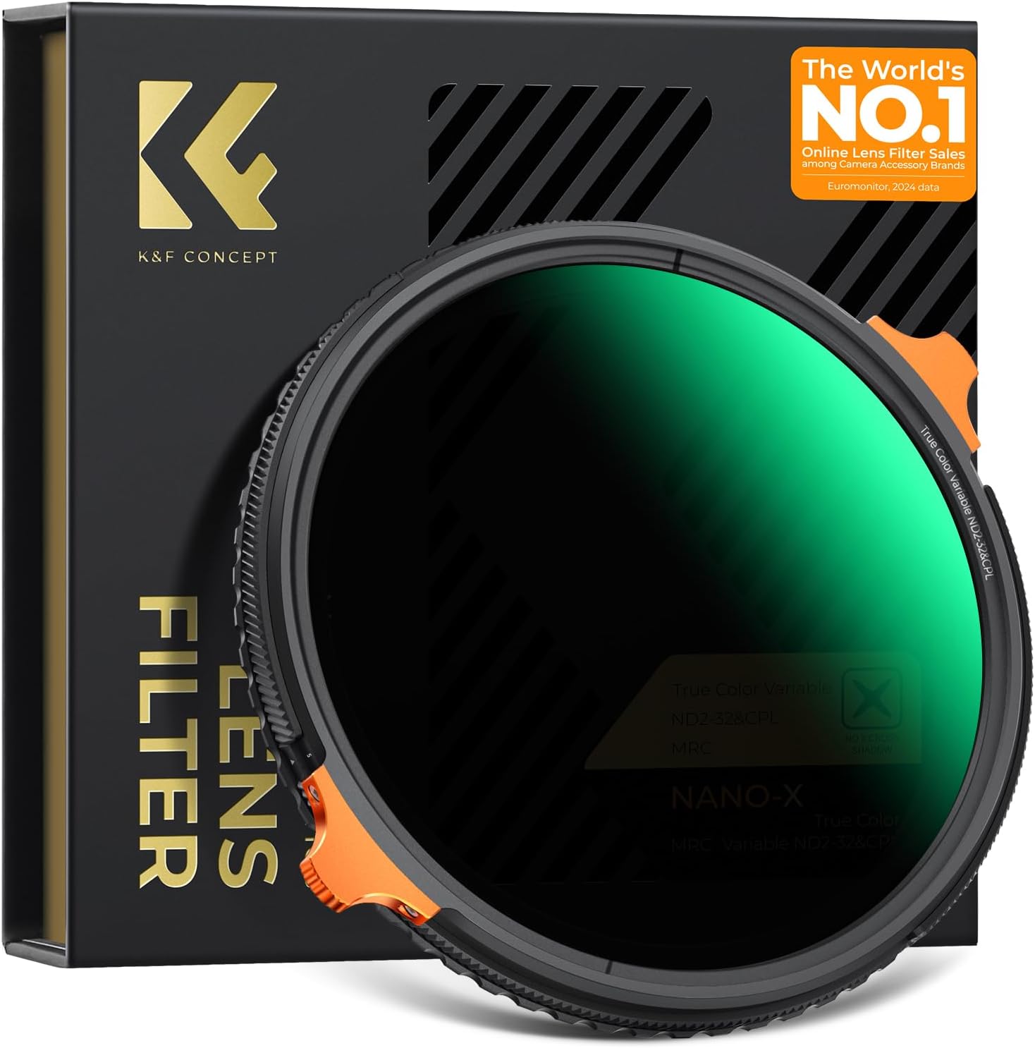 K&F Concept 82mm True Color Variable Fader ND2-32 ND Filter and CPL Circular Polarizing Lens Filter in 1 for Camera Lens Neutral Density Polarizer Filter (Nano-X Series)