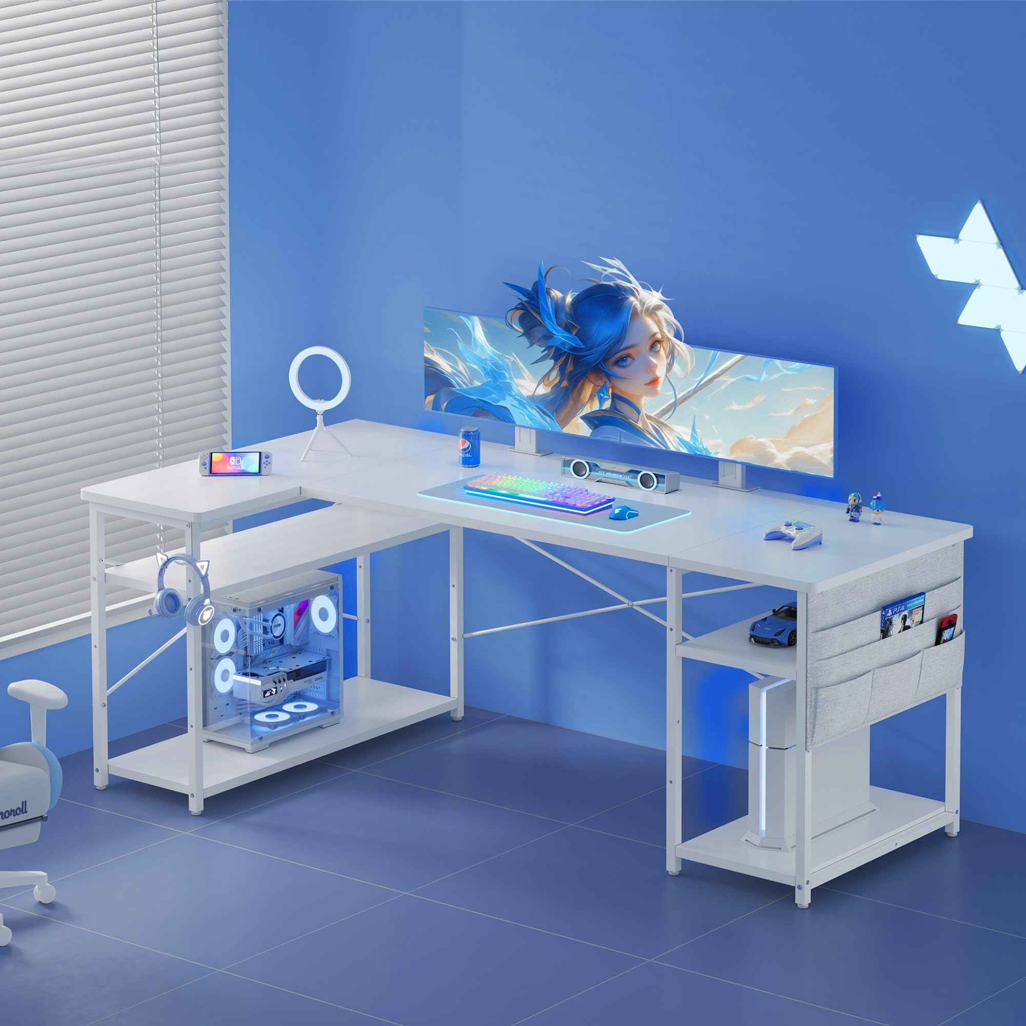 Amazon | YeTom 机 l字デスク pcデスク 右棚左棚 幅150cm ゲーミング