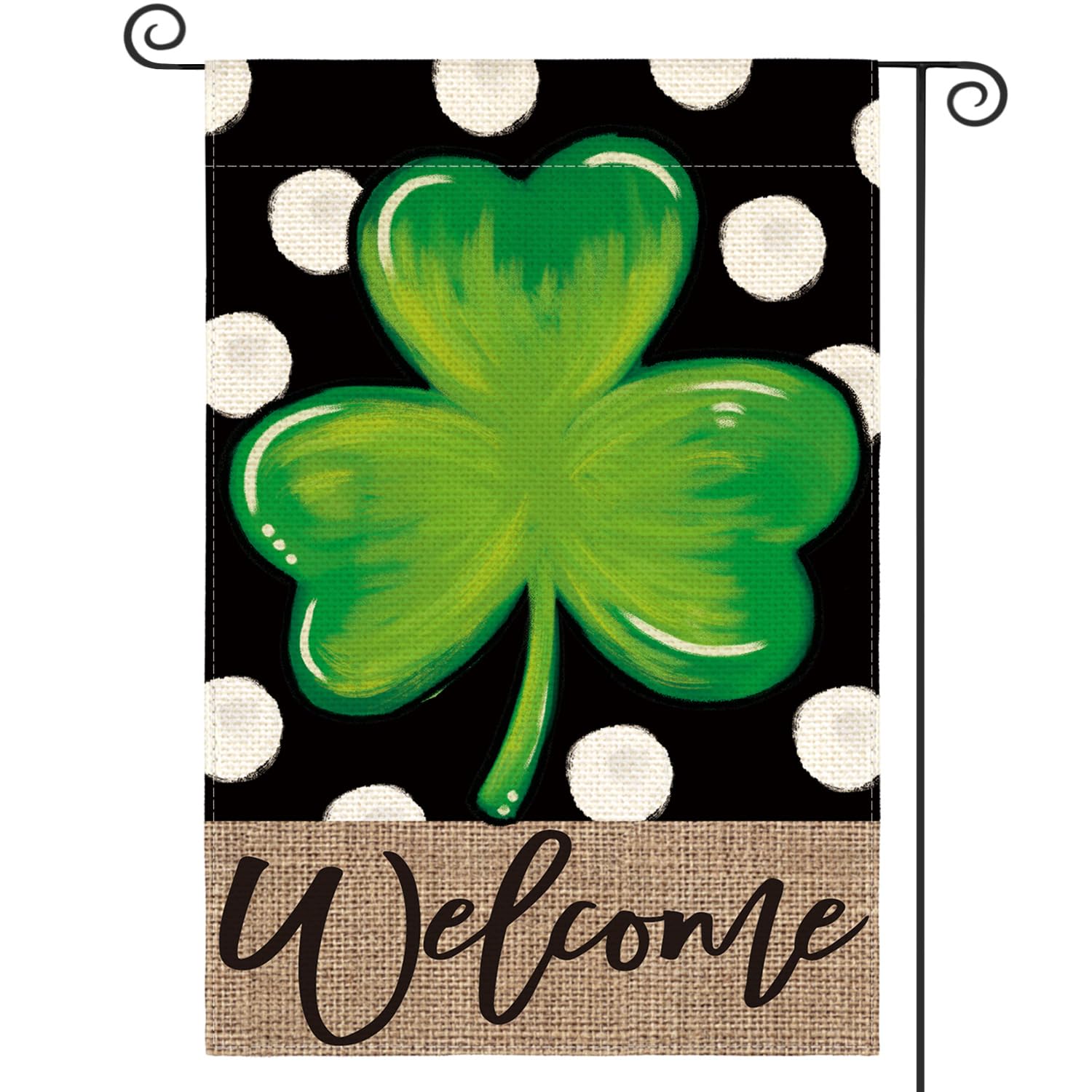 Drapeau de jardin vertical double face motif tr&egrave;fle ext&eacute;rieur