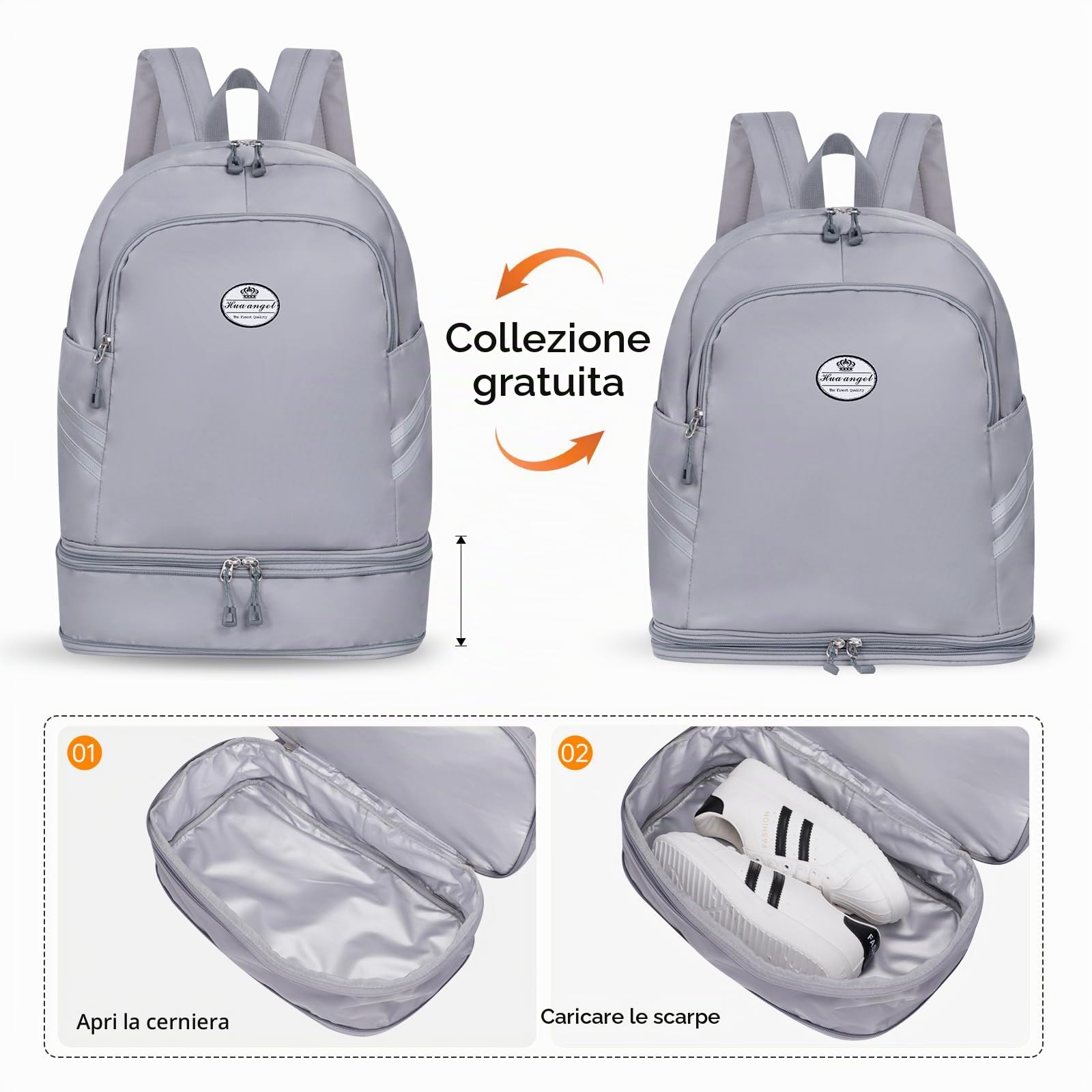 HUA ANGEL Zaino Impermeabile All'aperto On Scomparto Per Scarpe Zaino Da Viaggio Pieghevole 36-55l Scalabile Leggero Antifurto Zaino Sportivo Unisex per Palestra Nuoto Affari viaggi