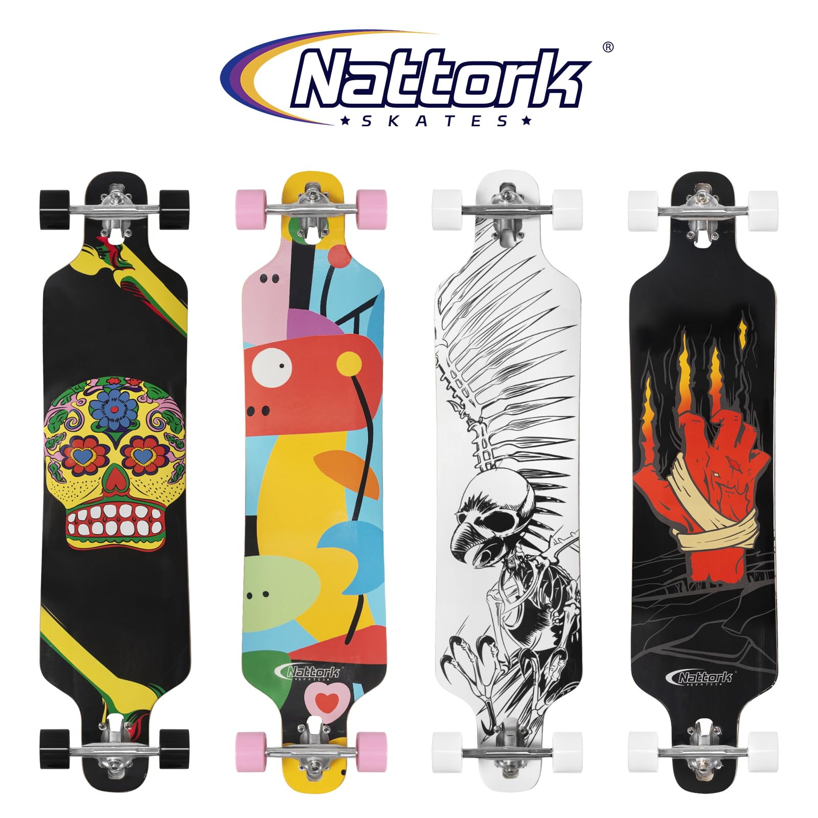 Nattork Cruiser Longboard Skateboard complet en bambou et érable dur canadien
