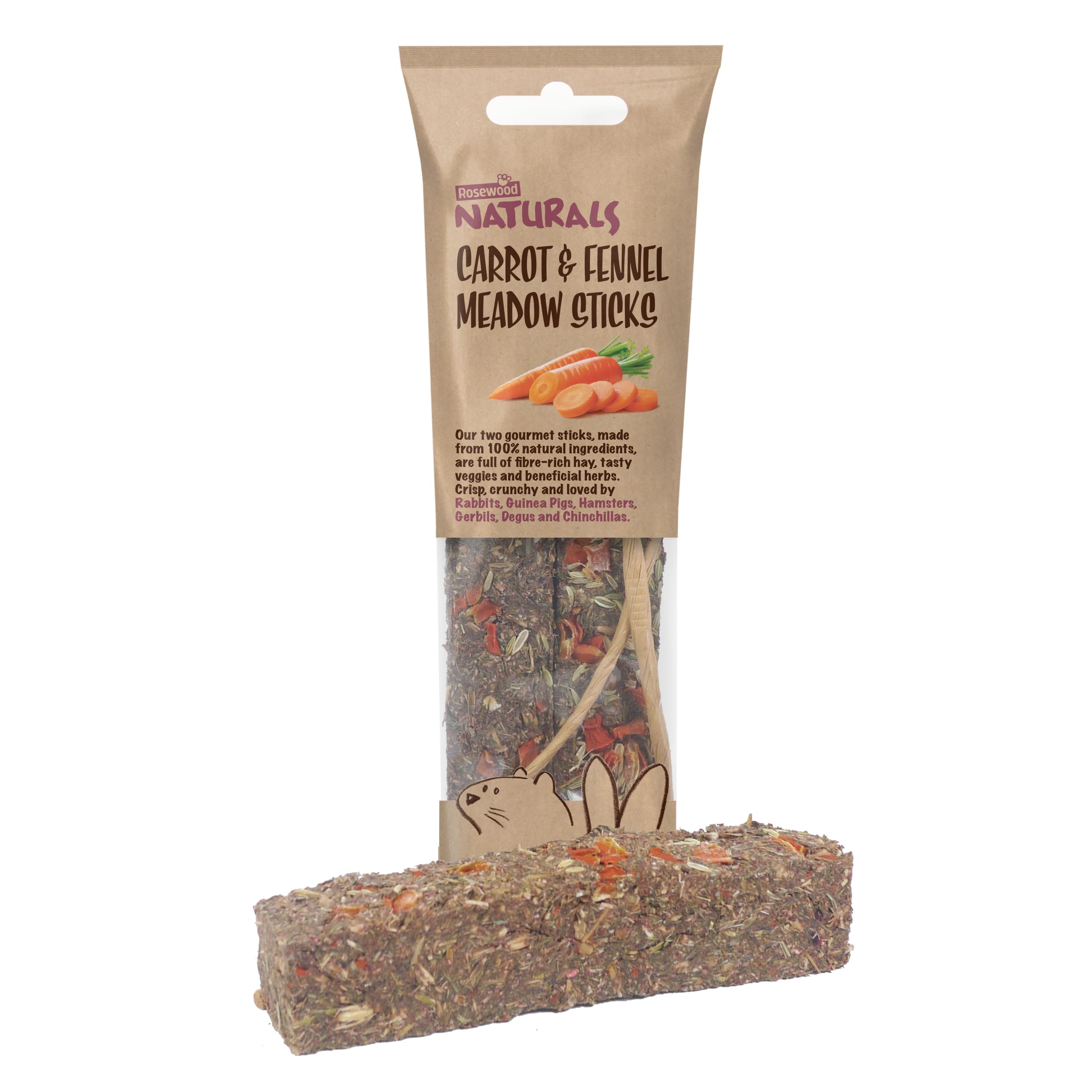 Rosewood Naturals Meadow Sticks, Small Animal Treats, Dandelion and Carrot & Fennel for Rabbits, Guinea Pigs, Chinchillas and Degus, Rich in Hay and Herbs - 140g, 2pc (Case Pack of 4) - Image 2