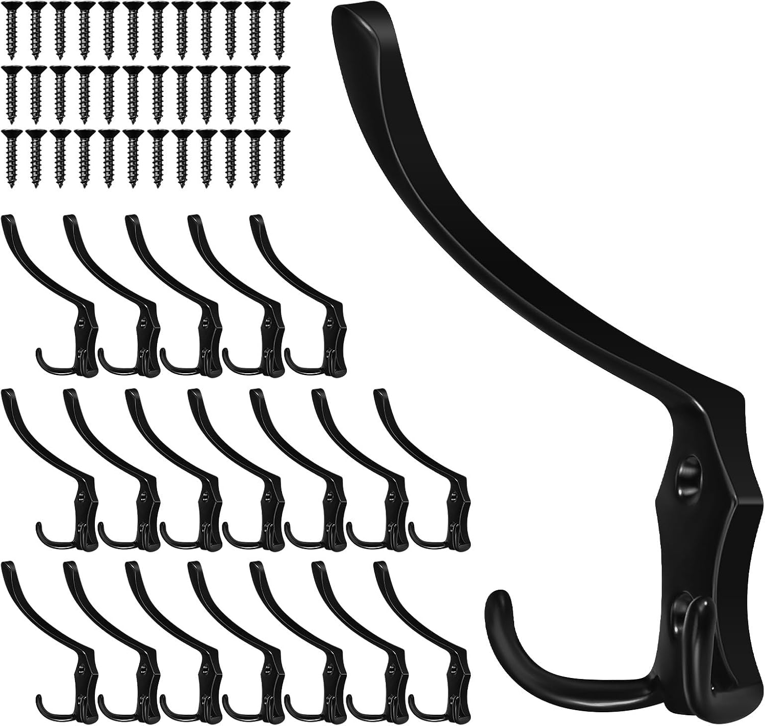 UKCOCO 20 Pcs Metal Coat Hooks Wall Mounted Black 112mm Heavy Duty Hanging Hooks for Bathroom, Coat, Hat, and Towel Storage in Home Organization