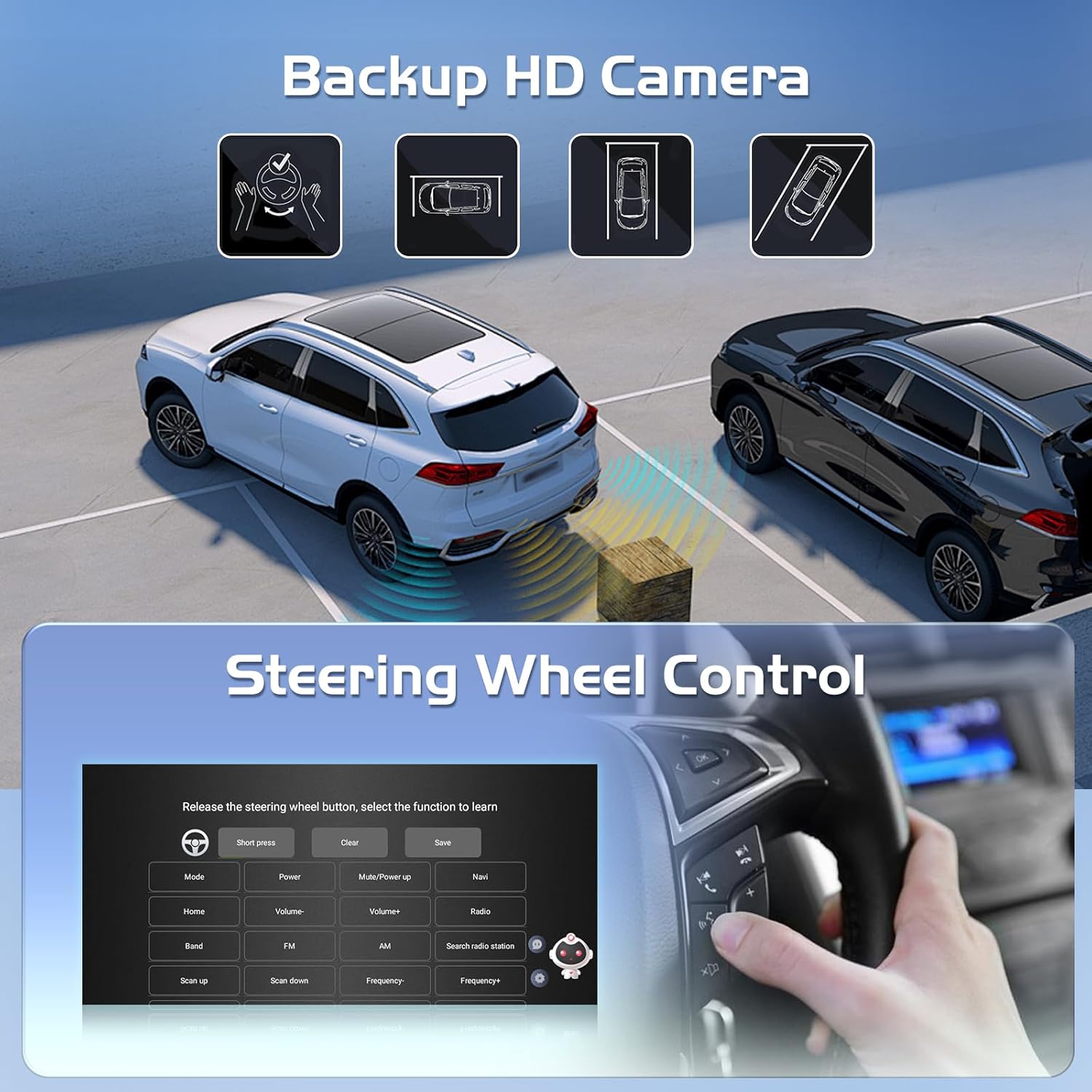 Backup HD Camera view e schermata di configurazione del controllo del volante