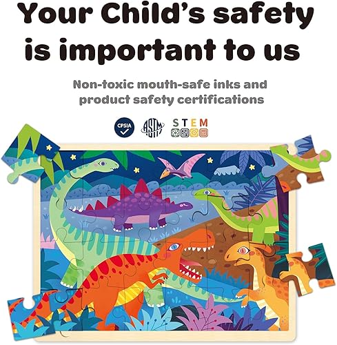 Miniatura 3 de MoinKidz Rompecabezas de 24 piezas para niños de 3 años, rompecabezas de madera de dinosaurio para niños de 3 a 5 años con imagen debajo,