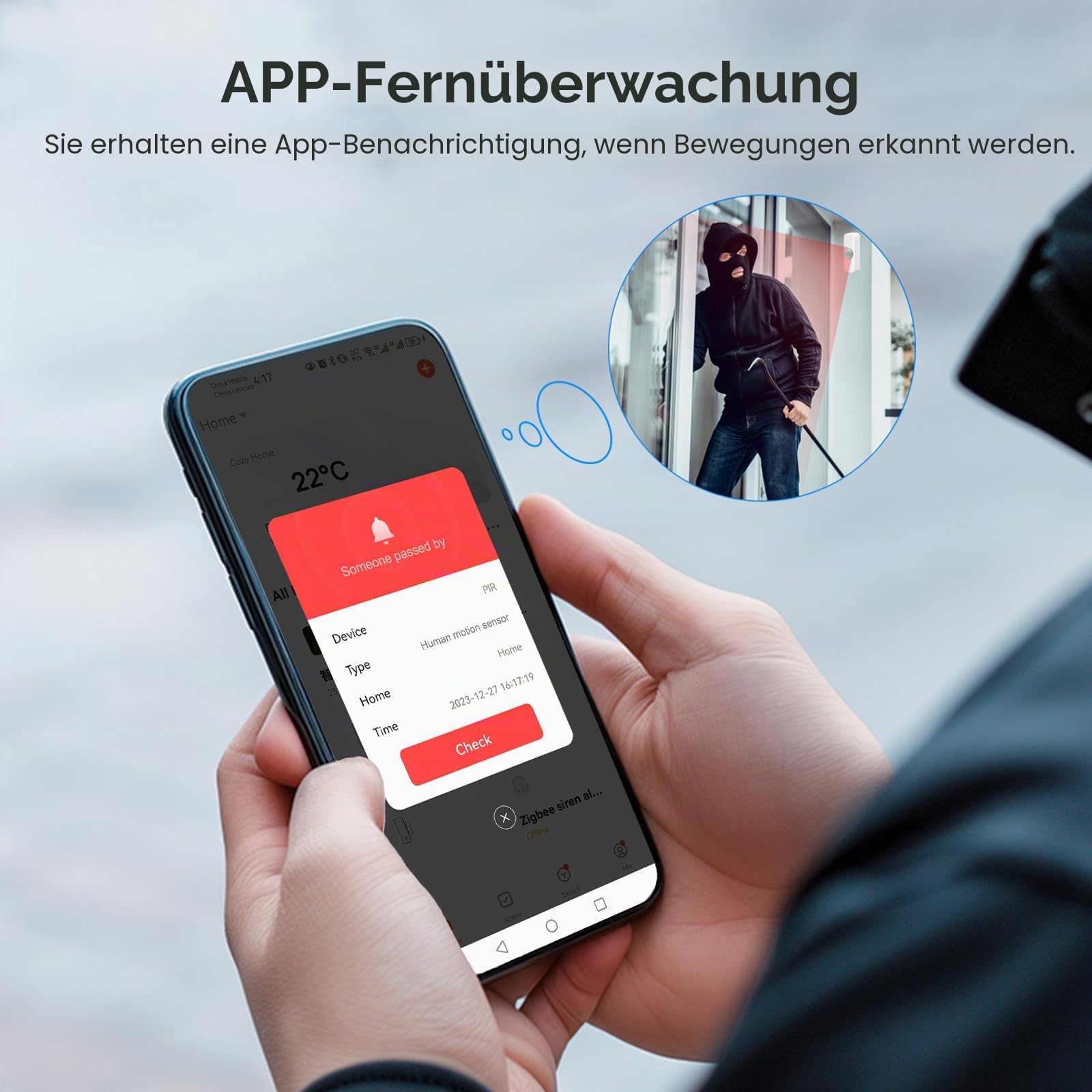 WiFi Smart Bewegungssensor, Infrarot-PIR-Bewegungssensor für das Heim-Alarmsystem, Mini-Kontaktsensor-Detektor mit App-Fernüberwachung, Benachrichtigungsalarm, kompatibel mit Alexa. 4 Stück