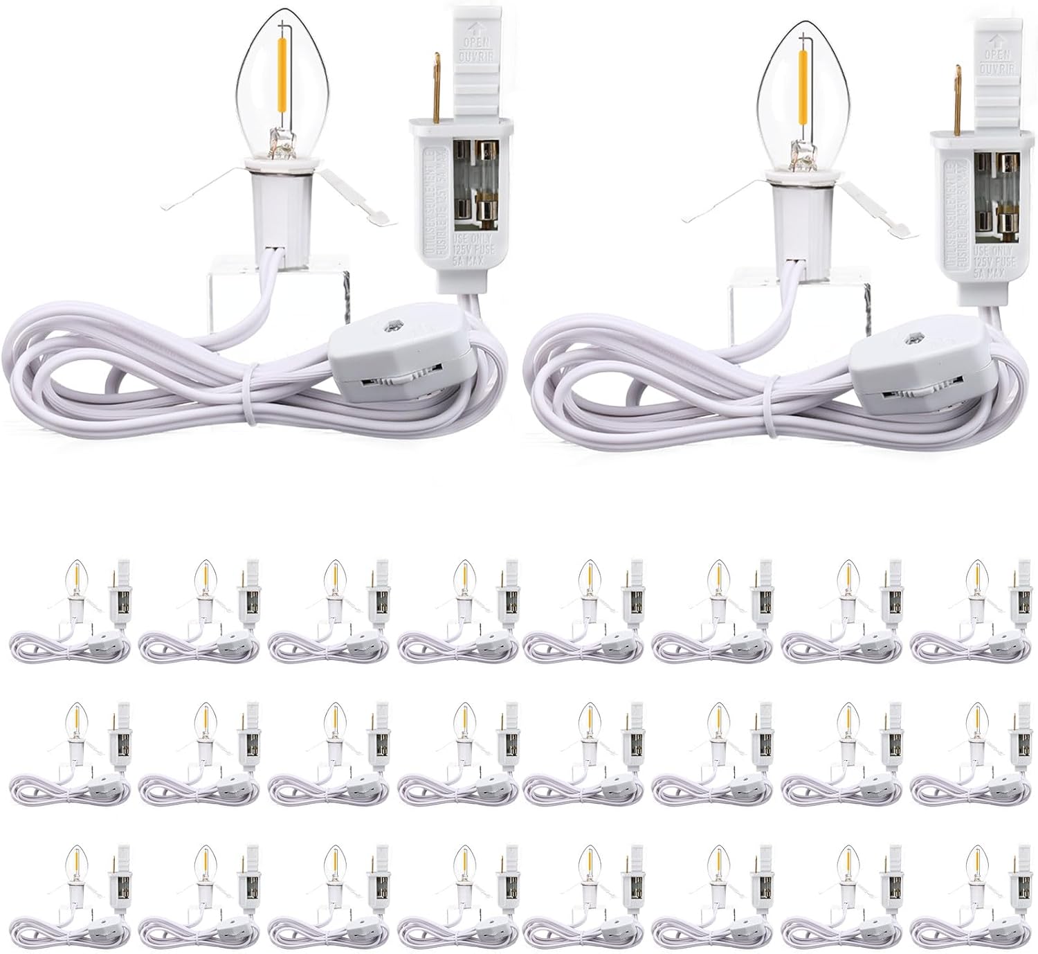 Enhon 26 Pack Christmas Village Light Cord Bulk, Each 6 ft Blow Mold Light Cords with C7 LED Bulb and On/Off Switch, Holiday Village Accessories for Xmas Ceramic Tree and Craft Projects Decor