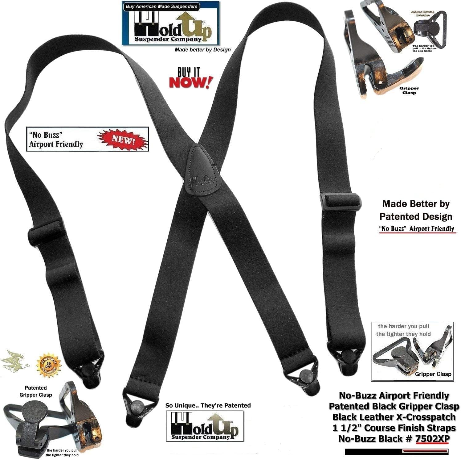 Holdup Airport Friendly/No Buzz Suspenders with the USA patented Composite plastic gripper clasp - Image 4