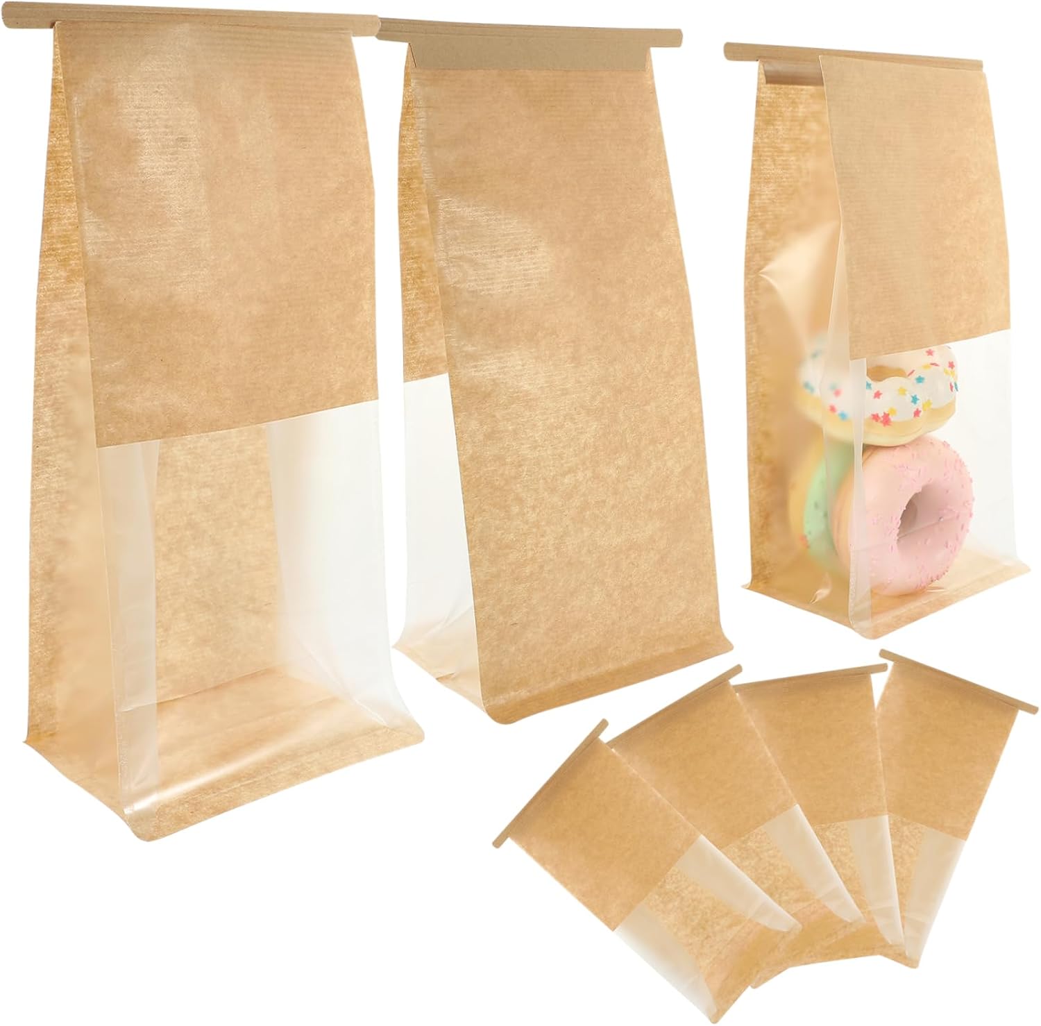 50pcs Kraft Paper Bakery Bags Window for Bread Cookies and Snacks Storage for Parties and Holidays for up to Slices of Toast