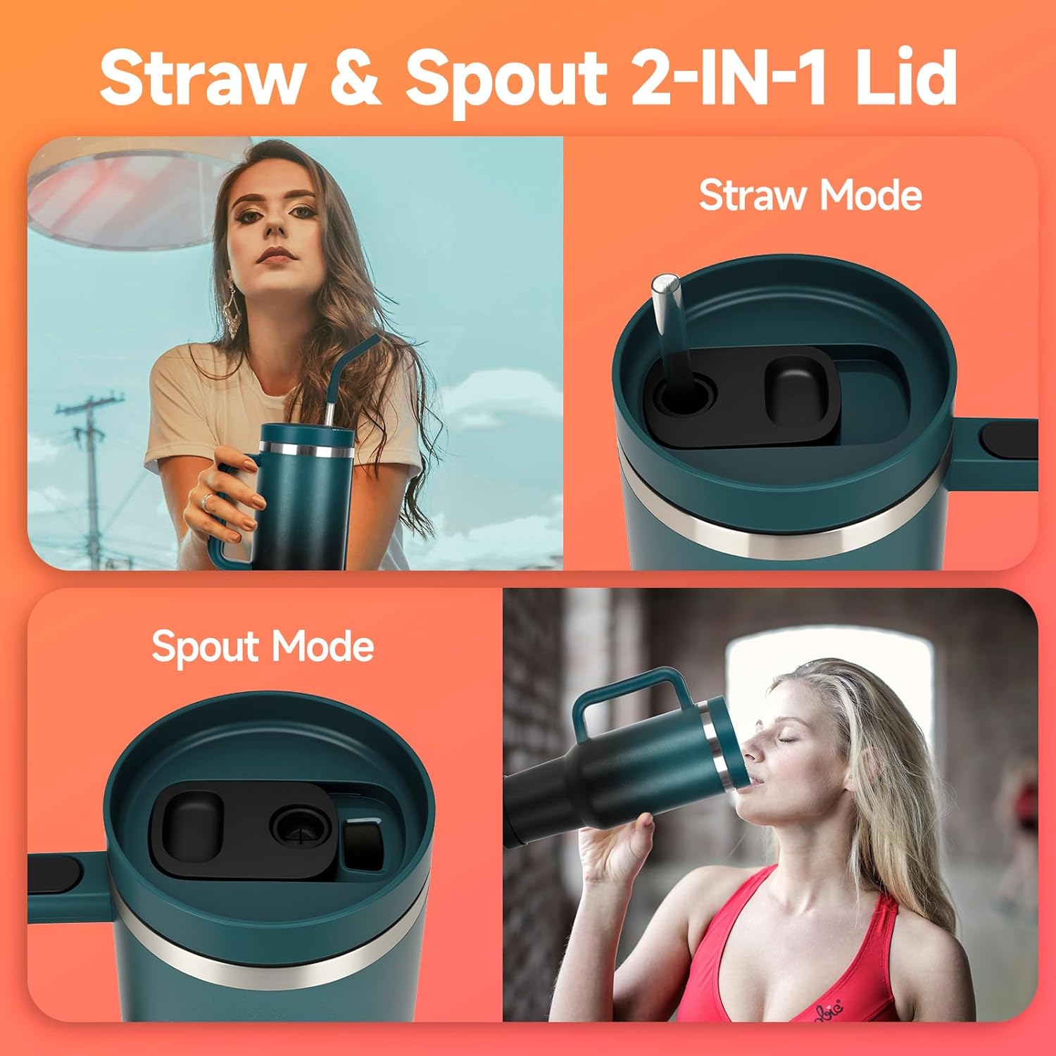 40oz Tumbler with Handle and Straw Spout 2-in-1 Lid, Spill Leak Proof Insulated Travel Cup Traveler Water Mug Keep Cold Hot, Dishwasher Safe Stainless Steel Bottle Gifts for Women Men, Indigo Black - Image 4