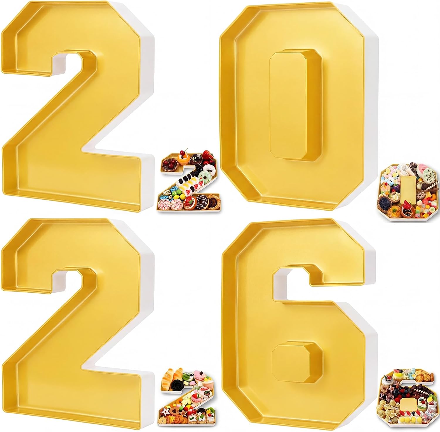 Tellingyou 2026 Charcuterie Number Fillable Plastic Boxes 13.7" Graduation Large Fillable Tray Numbers for Chocolate Candy Snack Grad Party Supplies(Pink)