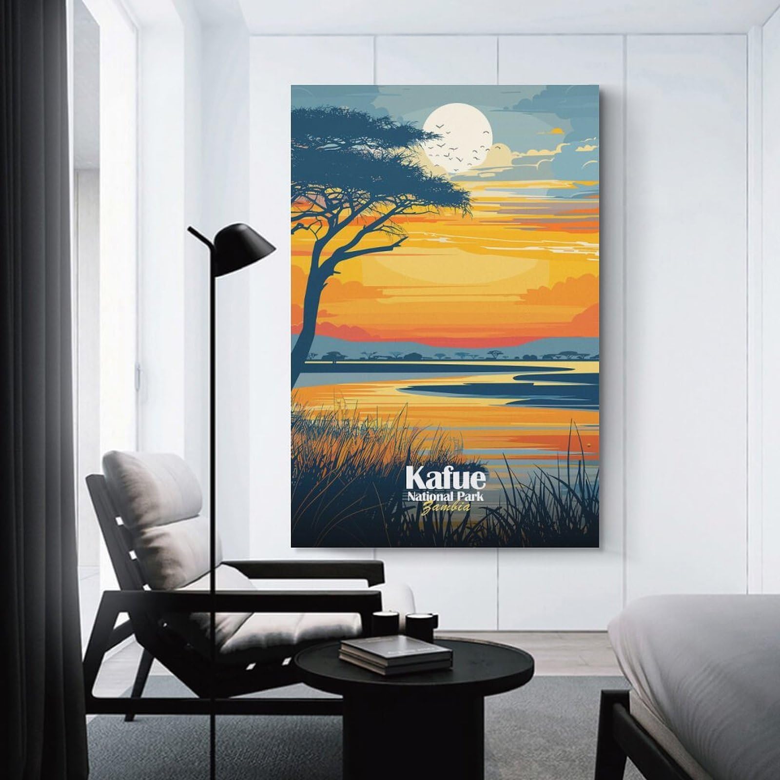 Junmoney Kafue National Park Zambia Illustration Hanging Wall Art, 16x24inch(40x60cm), for Living Room, Bedroom, Office Or Hallway, Decorative Artwork with Broad Appeal