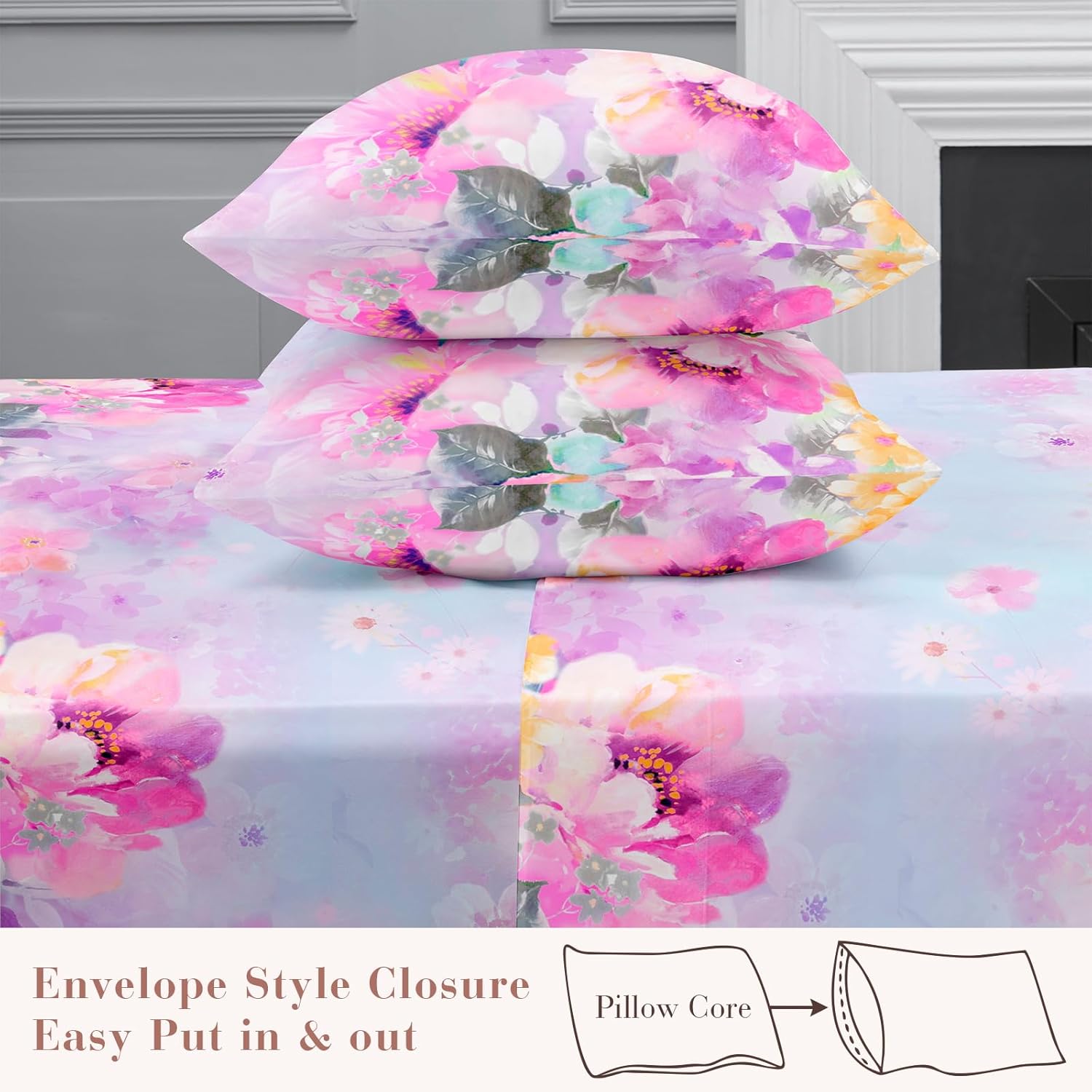 YIYEA Twin Sheets Set, Luxury 1800TC Hotel Quality Double Brushed Microfiber Floral Bed Sheets for Twin Size Bed, Extra Soft, Deep Pocket, Shrinkage and Fade Resistant, 3PC (Twin)