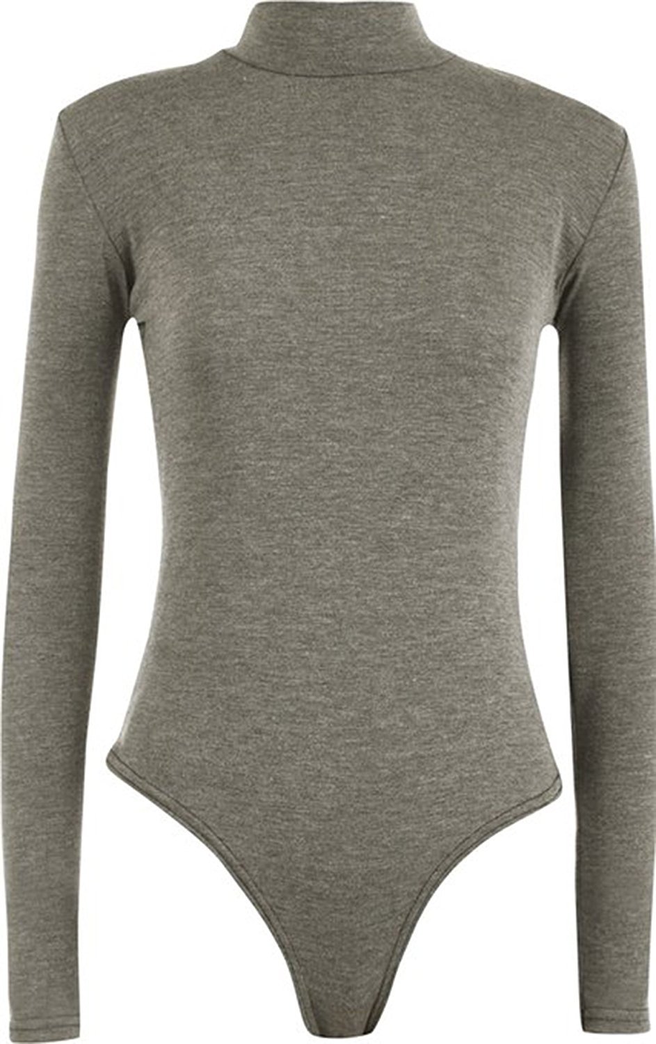 GirlzWalk ® Womens Ladies Long Sleeve Turtle Polo Neck Stretch Bodysuit Top (Charcoal, SM/UK 8-10)