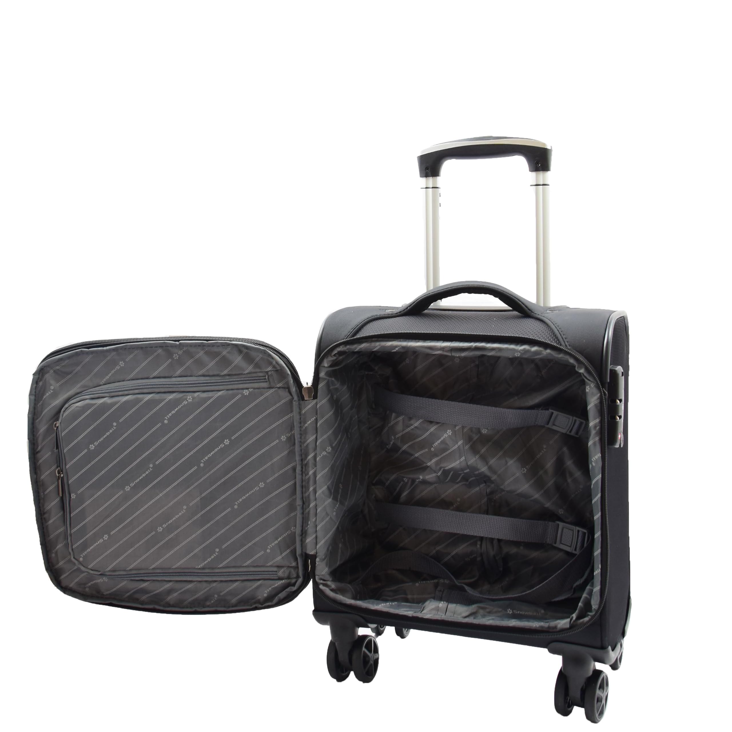DR543 Softshell-Untersitz-Kabinenkoffer, 900D-Jacquard-Nylon, 8 Doppelspinnrollen, TSA-Zahlenschloss, 2 Fronttaschen mit Reißverschluss, erweiterbar, Markenfutter, Schwarz