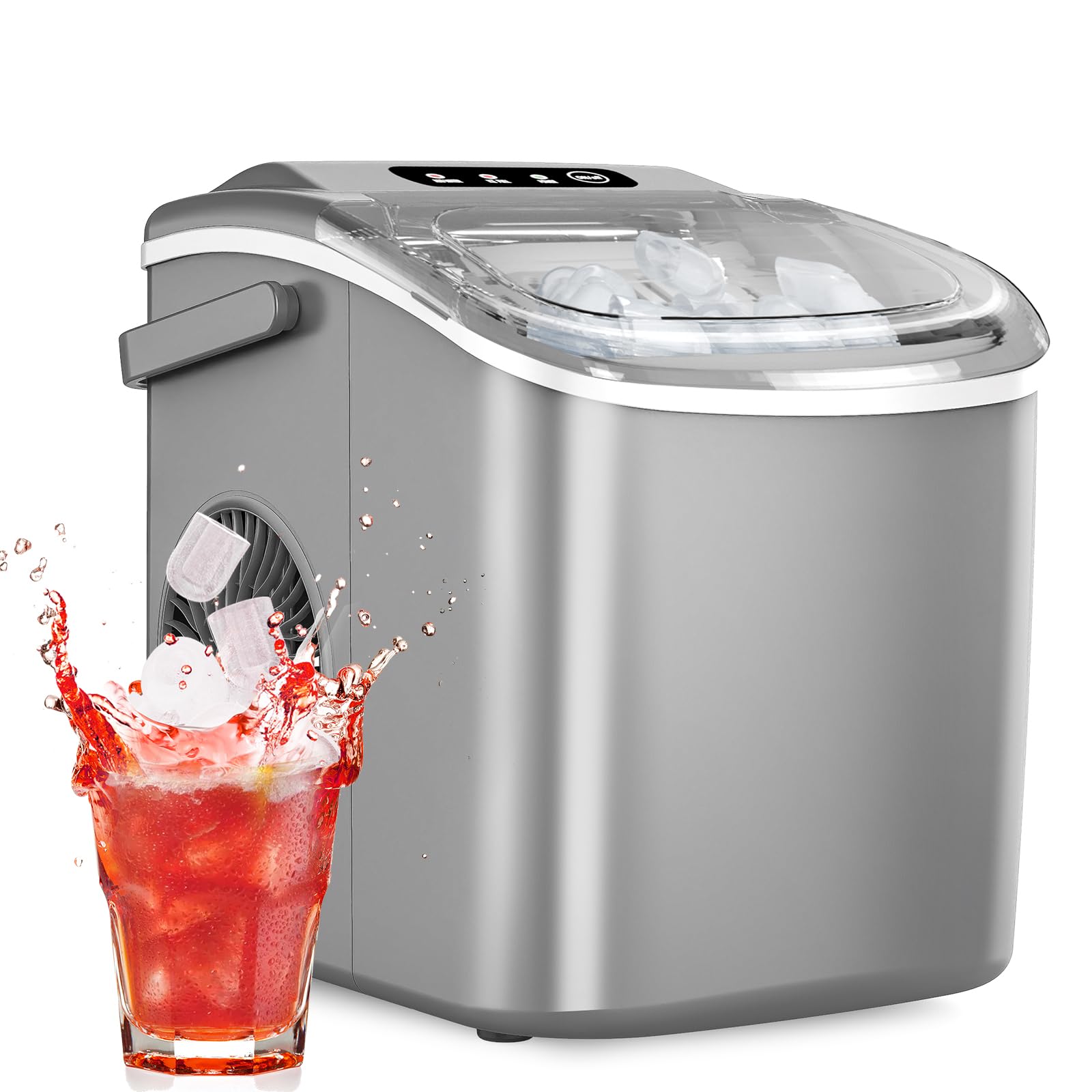 Ice Maker Countertop, Efficient Easy Carry Ice Machine, Self-Cleaning Ice Maker with Ice Scoop & Basket, 9pcs/ 8mins 26.6Lbs Per Day for Home/Office/Kitchen,Grey