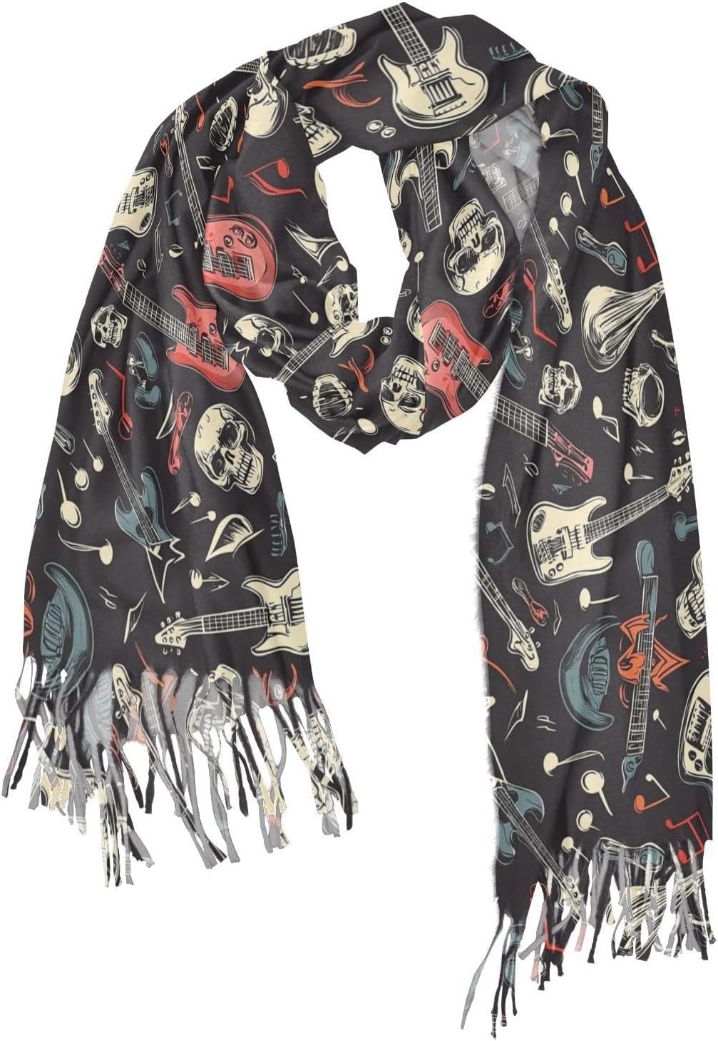 Winter Scarf for Women Crazy Music and Rock Guitar Fashion Tassel Shawl Wraps for Women, Cold Weather Warm Womens Scarves Soft Long Scarf