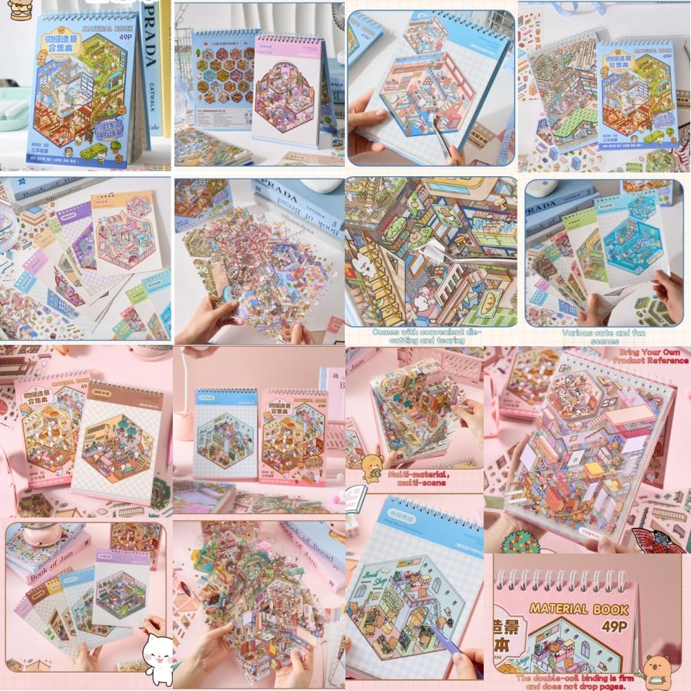 40 Sets Stickers Scene,Mini House Stickers Set for Adults with Tweezers Make Your Own Room Commercial/Sunshine Town Sticker Scene Therapy for Adults Relief Stress Pass The Time Gift - Image 2