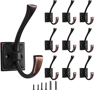 5 Pack Decorative Heavy Duty Towel Hooks for Hanging Robe Double Oil Rubbed Bronze Coat Hooks Wall Mounted with Screws for Key, Towel, Bags, Cup, Hat