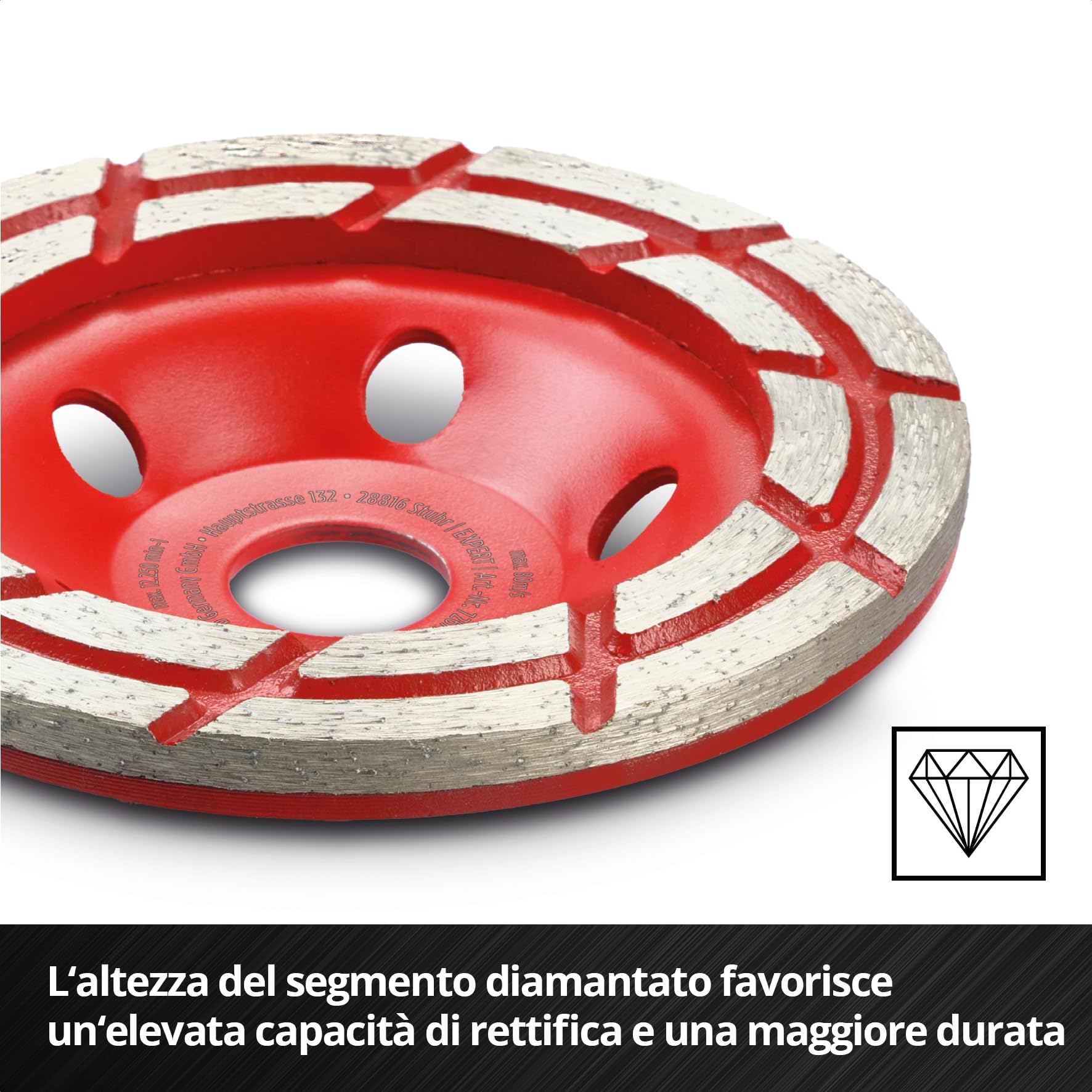 kwb mola a tazza diamantata, disco diamantato (con bordo a 2 file, Ø 125 mm, per smerigliatrici angolari, ideale per calcestruzzo con armatura, intonaco, massetto e colla per piastrelle)