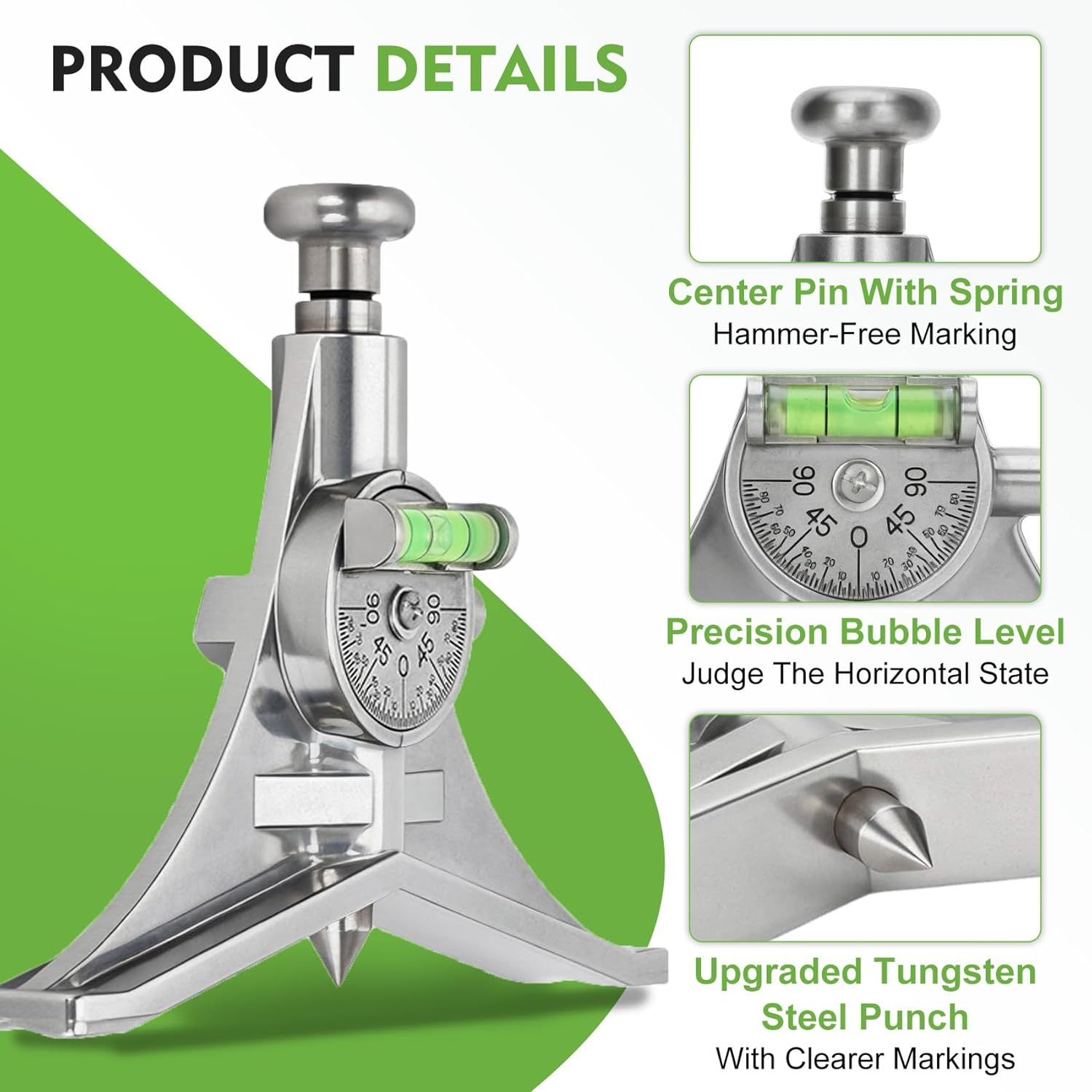 Pipe Marker Centering Head Tool, 8" Y-Type Centering Head for Pipes 1" & Up, Pipe Center Finder with Adjustable Dial Bubble Level Protractor, Punch Tool for Measuring Pipe Diameter