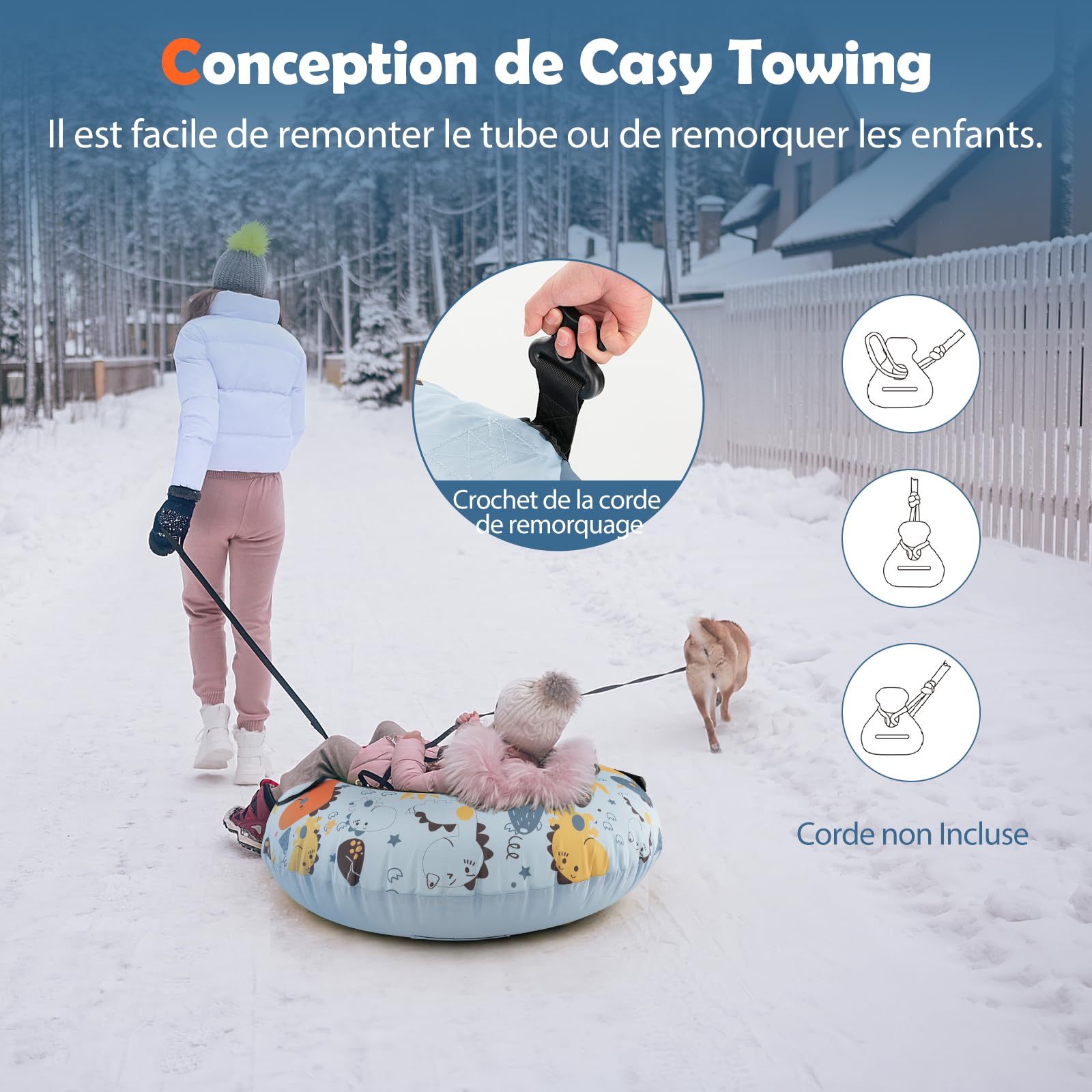 SOARS Tube à Neige Gonflable, Luge Gonflable 132 CM en Polyester Oxford, avec Poignées Stables et Pompe à Pneu, Anti-Rayures, Résistant au Gel Jusqu’à -25 ℃, Snow Tube pour Enfants et Adultes