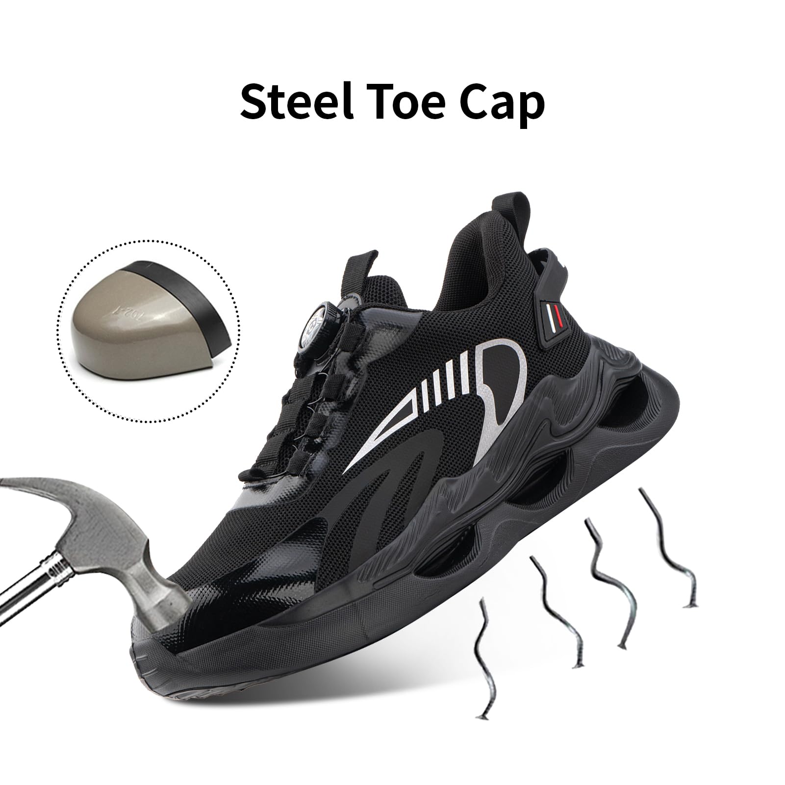 Scarpe Antinfortunistiche Uomo Donna Scarpe da Lavoro con Punta in Acciaio Scarpe Antinfortunistica Sportive Scarpe da Cantiere Leggere Scarpa Antinfortunistica Nero 38 EU