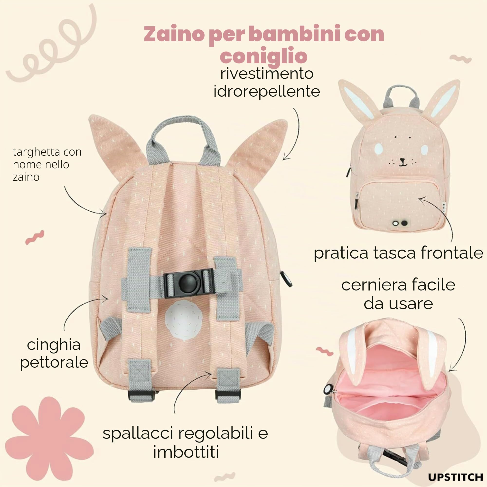 Trixie - Zaino per bambini con nome ricamato
