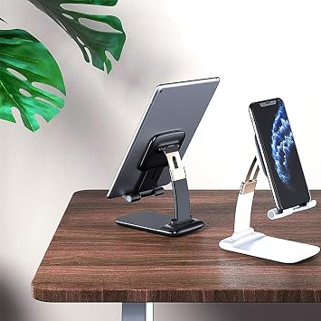 Coverzone Ayarlanabilir Katlanabilir Ergonomik Telefon Tutucu Standı ve Tablet Tutucu standı Desk Holder Oynar Başlıklı Kaymaz Zemin Tabanlı Stand (Siyah)