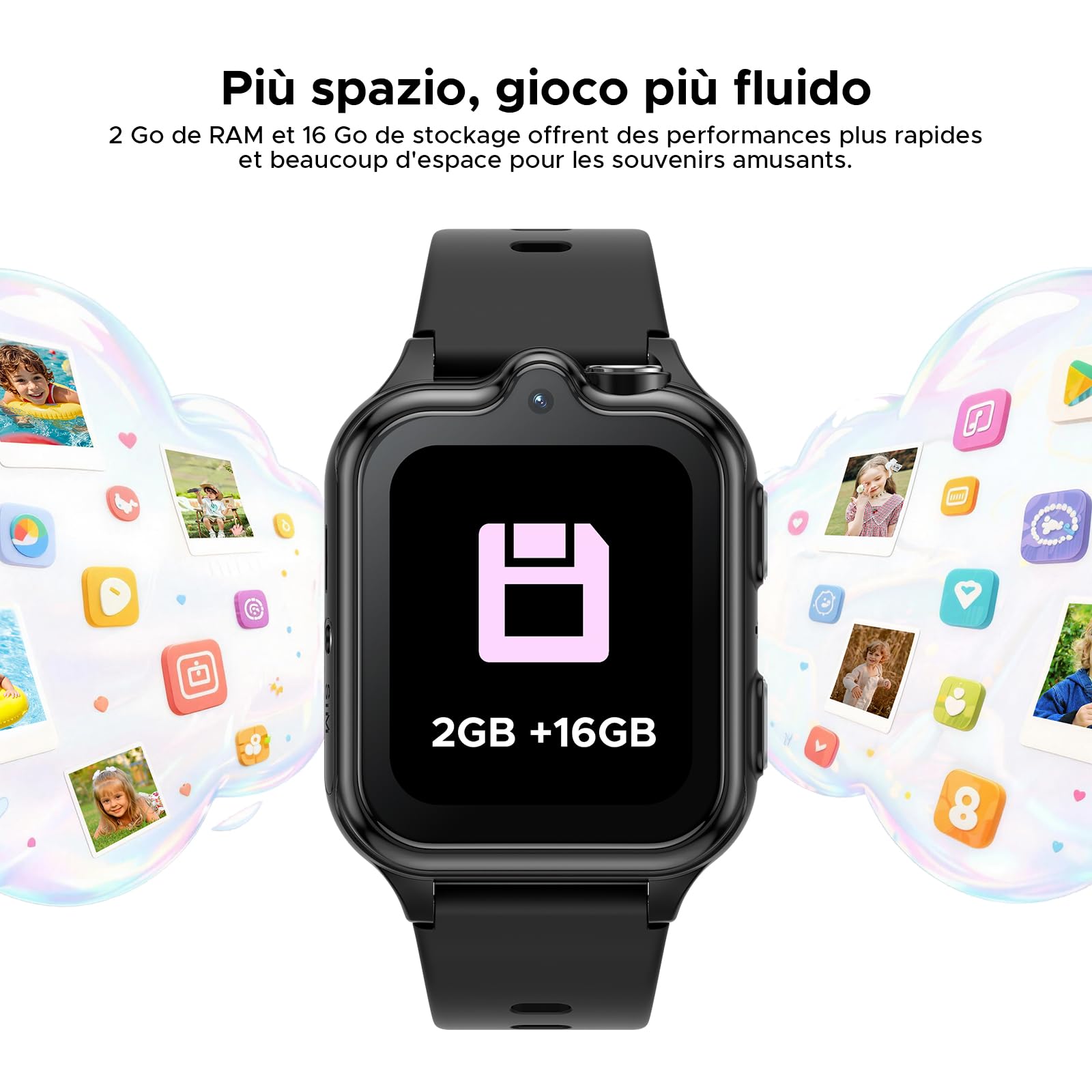 Anyscene S3 Montre Connectée Enfant GPS, Écran HD De 1,72 Pouces, Appels Vidéo 4G LTE, Étanchéité IP68, Mémoire de 16 Go, Batterie 900 mAh, Podomètre Réveil Jeux Cadeau Anniversaire, Noire