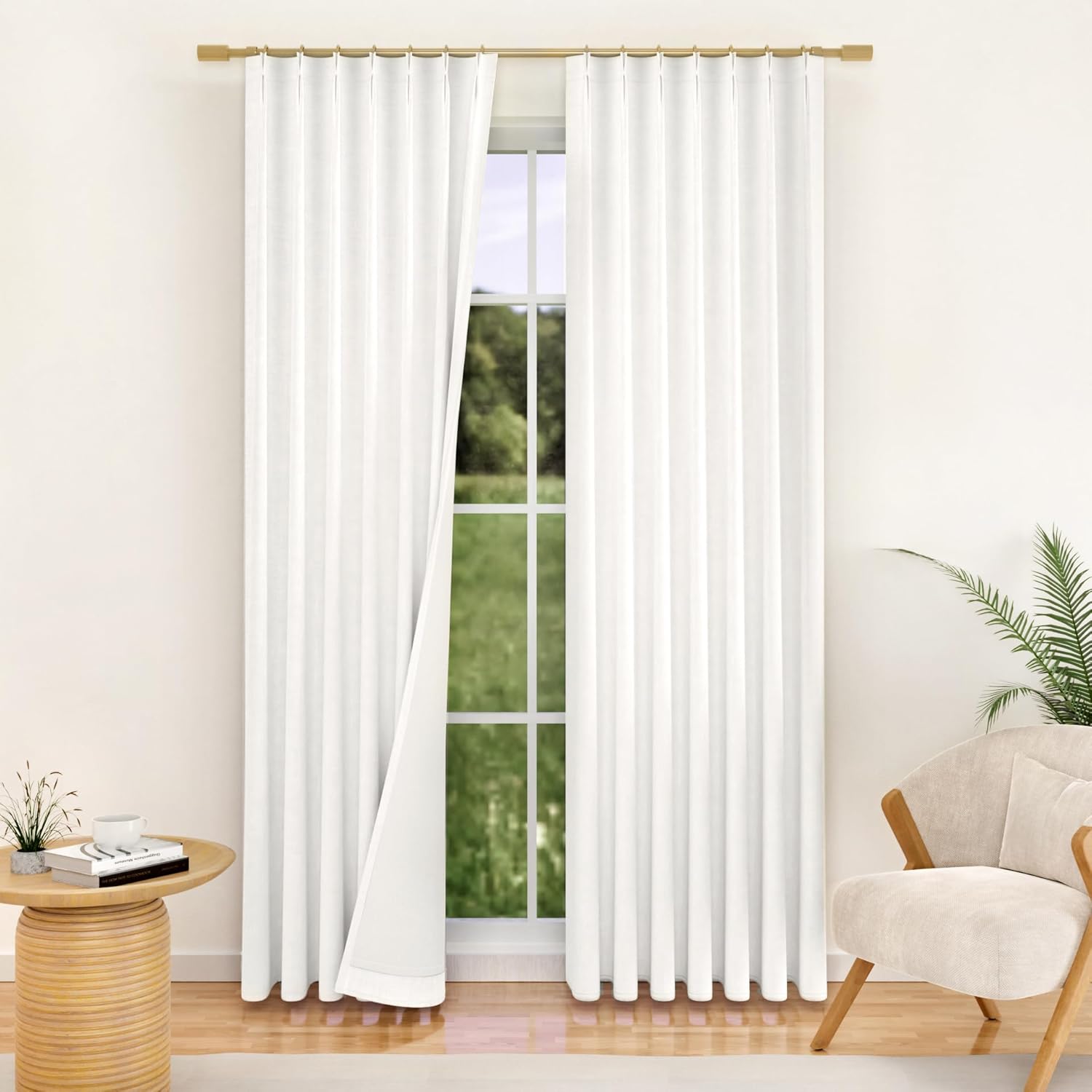YZ HOME 102 Inches Long Pinch Pleated Linen Textured Blackout Curtains 2 Panel for Bedroom Back Tab Track Sun Blocking Thick Curtains 102 Inch Length for Living Dining Room Darkening Drapes Ivory Ivory 40"W x 102"L (Pack of 2)