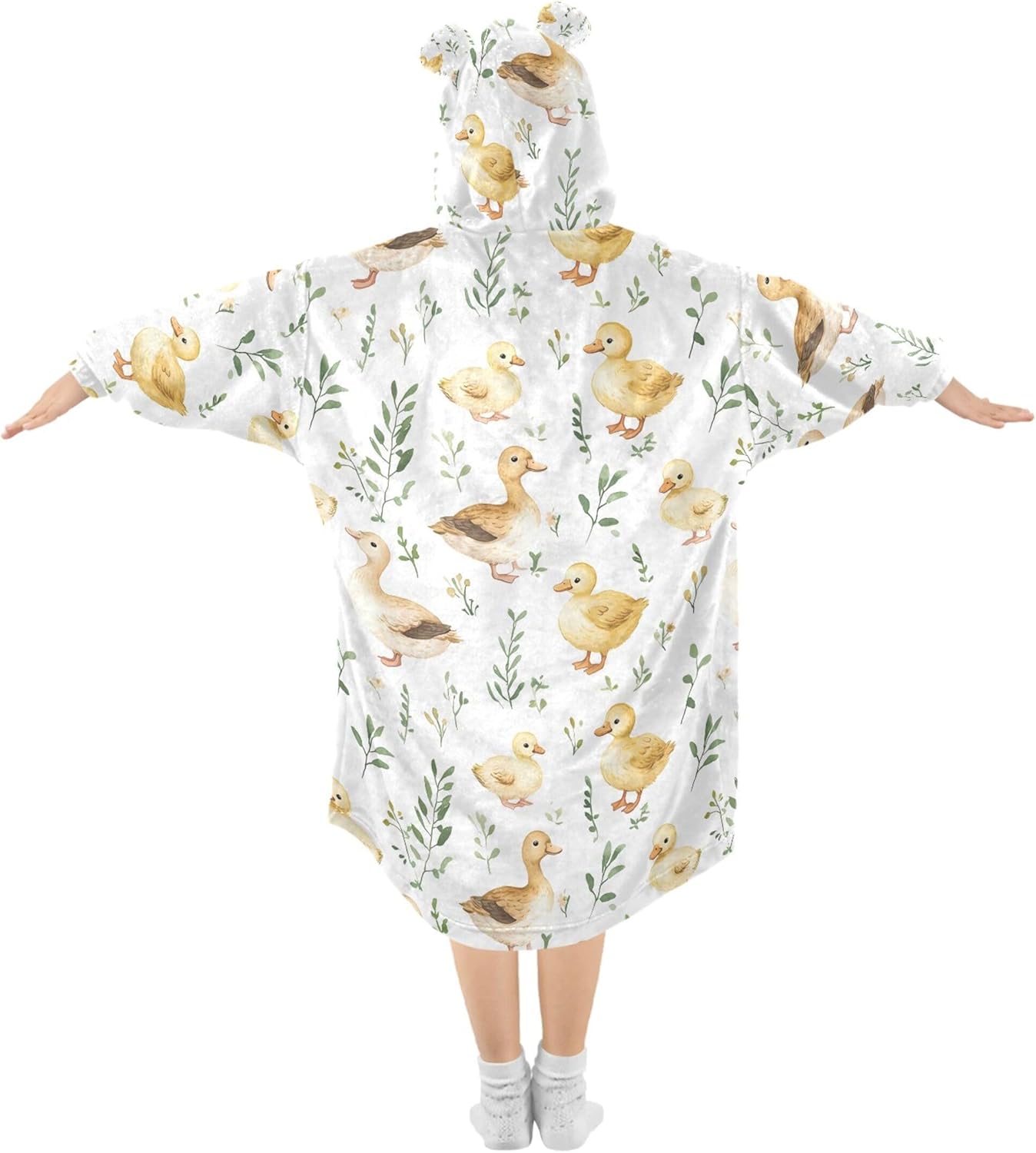 Cute Yellow Rubber Duck Kids Wearable Blanket Hoodie with Pocket and Sleeves for Toddlers, Cute Hoodies Girls Boys