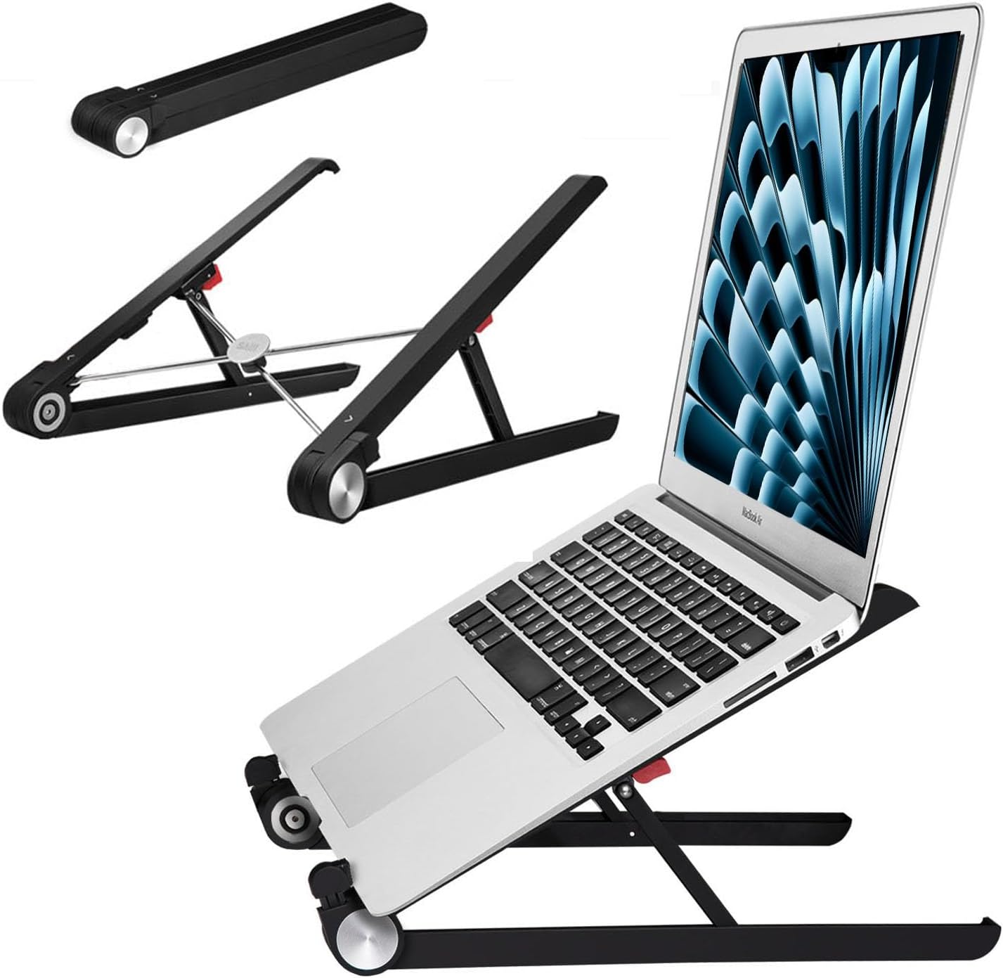 Laptop Stand, 2-Level Height Adjustable Ergonomic Computer Riser, Portable 0.6LBS Holder, Premium Nylon & 304 Stainless Steel, Supports 10KG, Fits 12-18 Inch Laptops