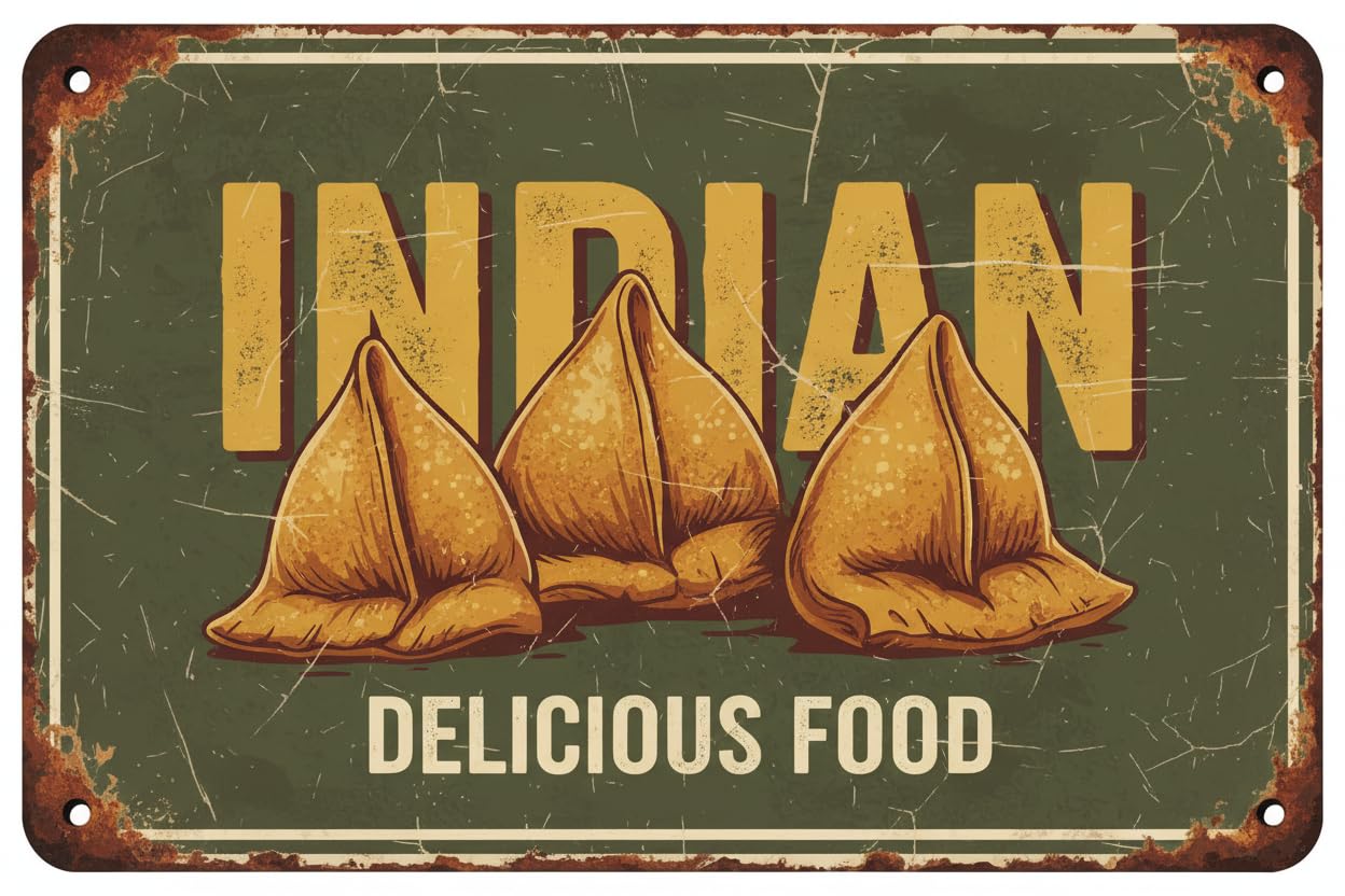 Wall Decor Indian Food | Full Color Sidewalk Display Sign Board With Metal Ground Stakes | 8x12Inch Vintage Signs Aluminum Plates Printed