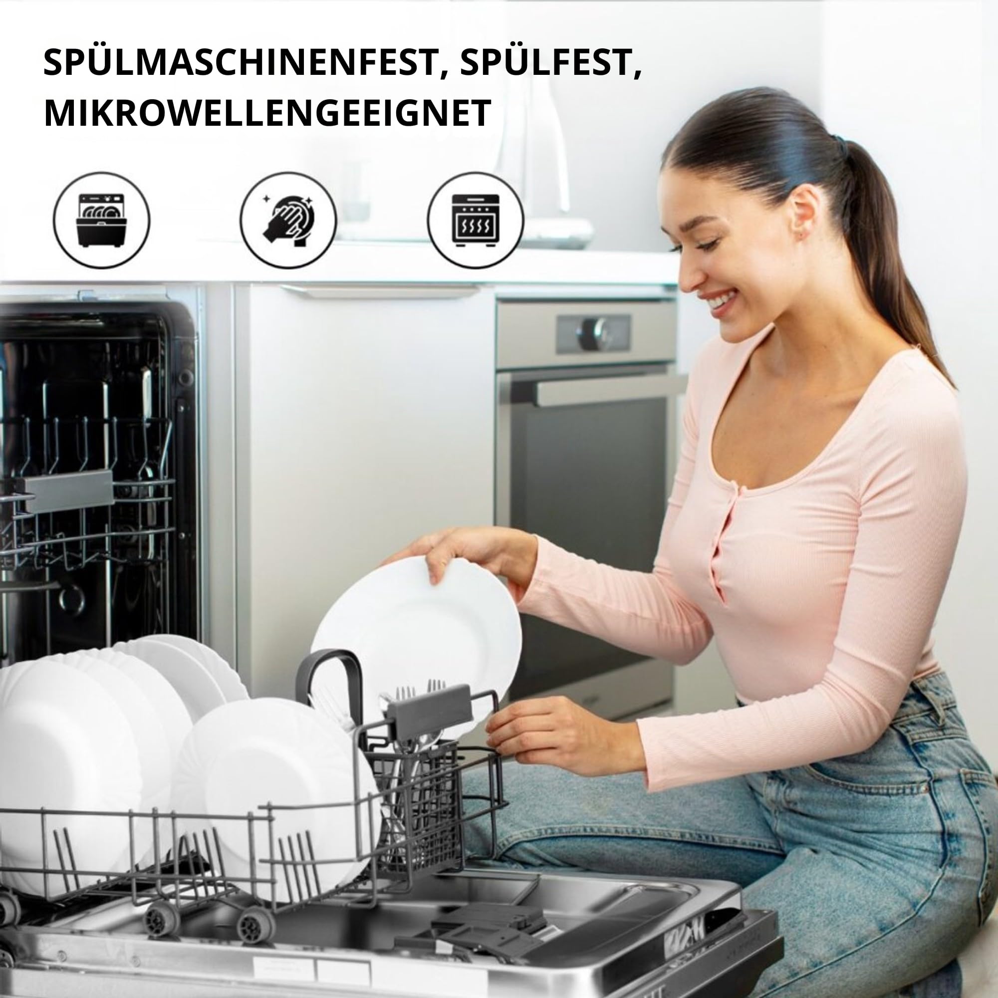 Bayt Geschirrset 6 personen, 30-teilig, Teller set aus Porzellan, Modernes weißes Geschirr für Alltag & besondere Anlässe, Spülmaschinen- & mikrowellengeeignet, Stapelbar (Weiß)