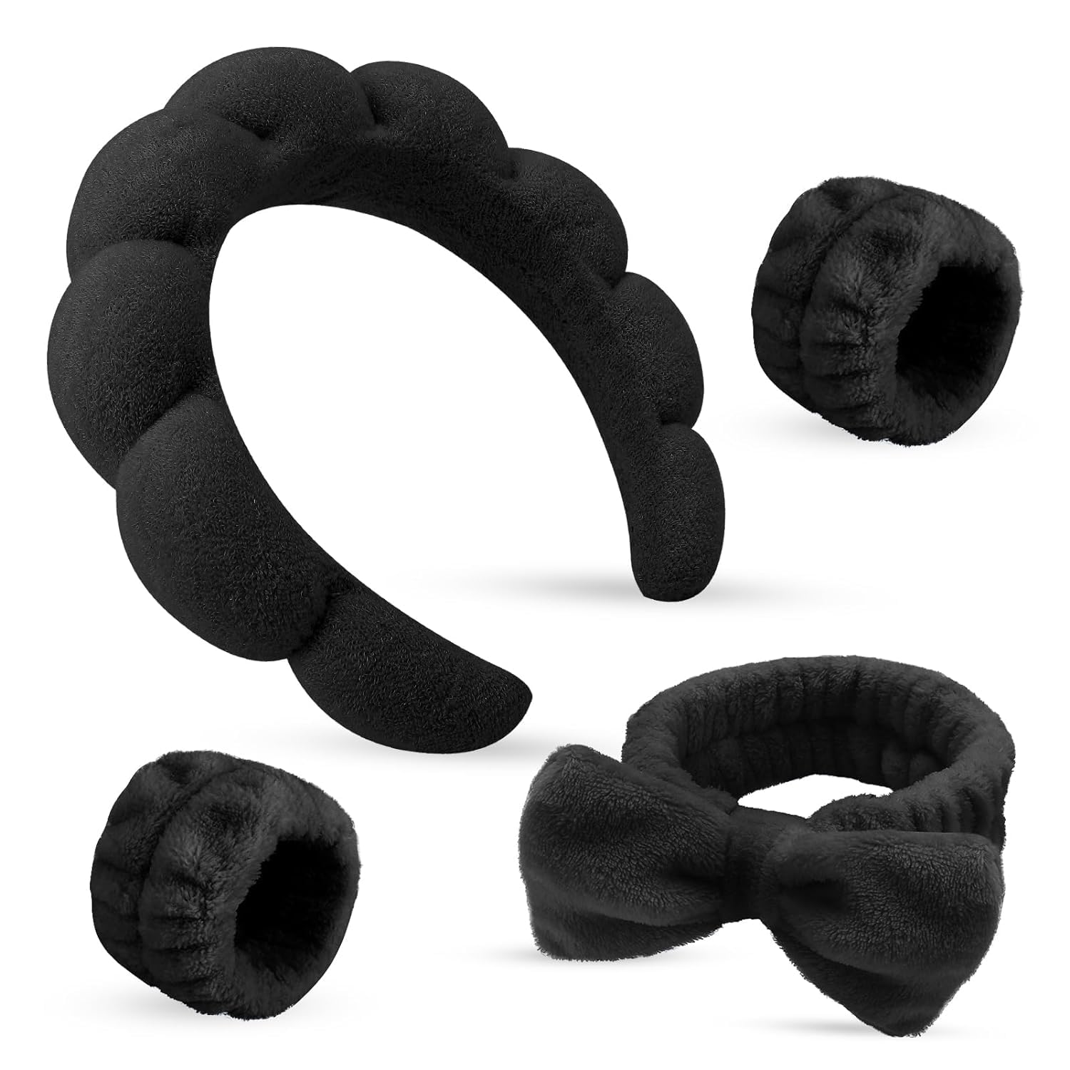Fascia Capelli Donna Trucco, fasce per capelli spa, fascia elastica per trucco, Braccialetti Assorbenti, per la Cura della Pelle, Il Lavaggio del Viso e Gli Accessori per Il Trucco (Nero