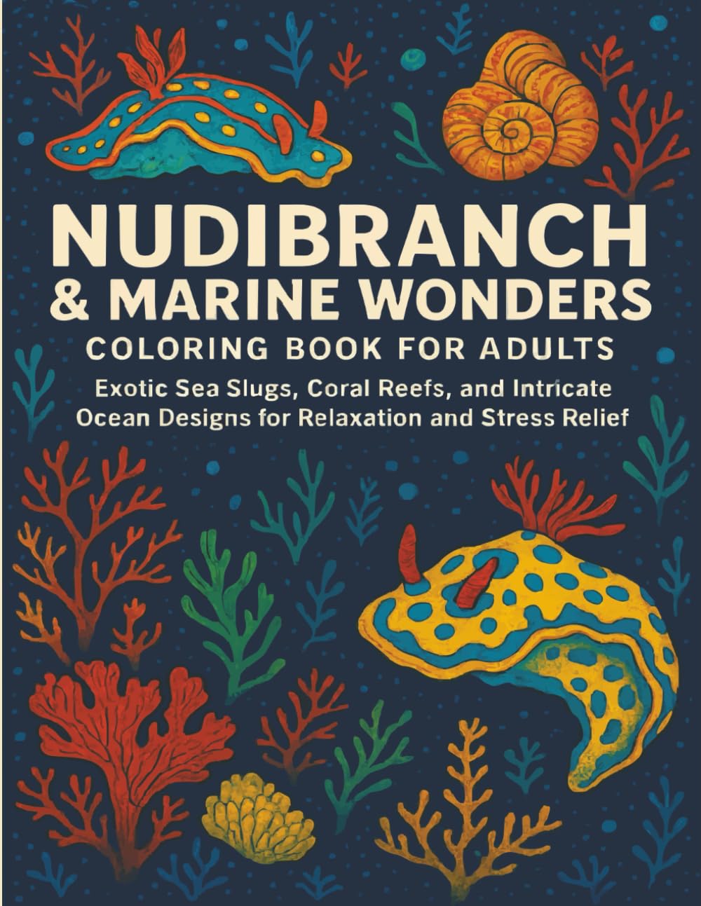 Nudibranch & Marine Wonders Coloring Book for Adults: Exotic Sea Slugs, Coral Reefs, and Intricate Ocean Designs for Relaxation and Stress Relief