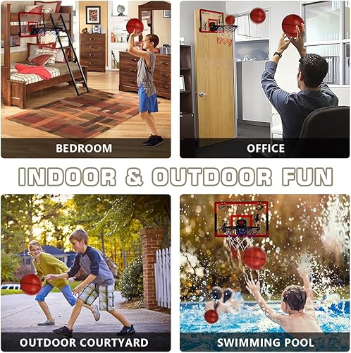 Miniatura 8 de FBSPORT Aro de baloncesto para interiores, mini aro de baloncesto para interiores con 4 bolas, aro de baloncesto plegable sobre la puerta para