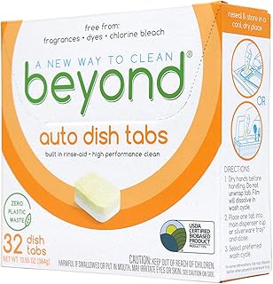 Beyond Natural Dishwasher Tablets - Fragrance & Dye Free - ZERO PLASTIC WASTE - Certified Biobased (1 Box of 32)