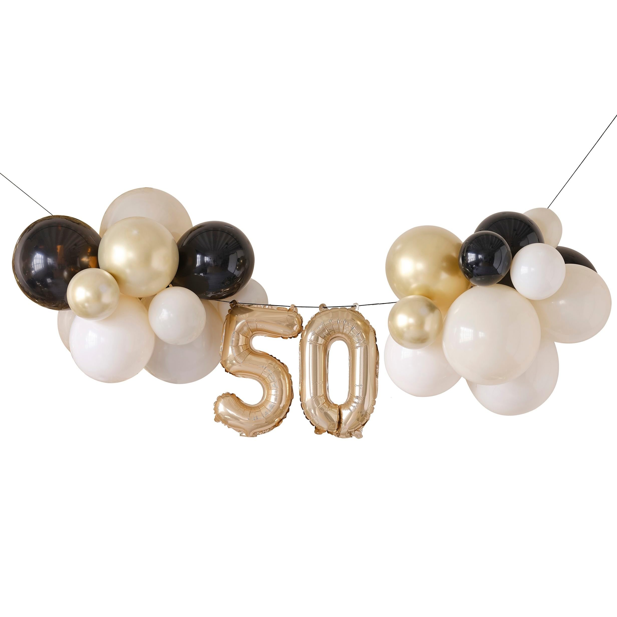 Ginger Ray 50th Birthday Gold & Black Milestone Balloon Bunting Decoration Pack of 26