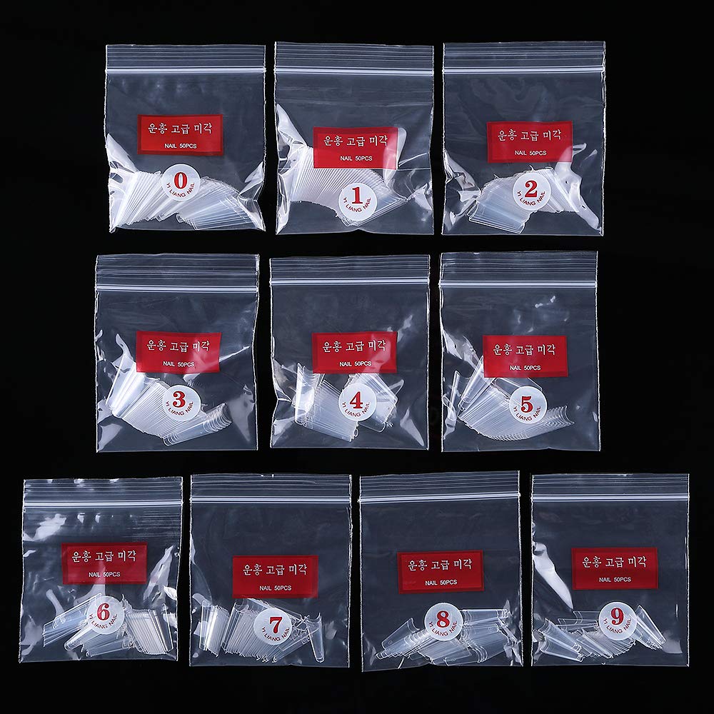 Vcedas Fake Nail Coffin Shape Long 500PCS Clear Tips for Acrylic Nails Stiletto 10 Sizes Full Cover False Nail Art Tips Artificial with Bag for DIY Nail Salon
