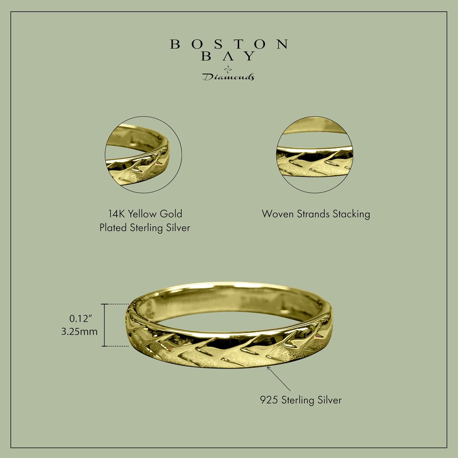 Boston Bay Diamonds 14K Yellow Gold Over Sterling Silver Stackable Design Band Rings